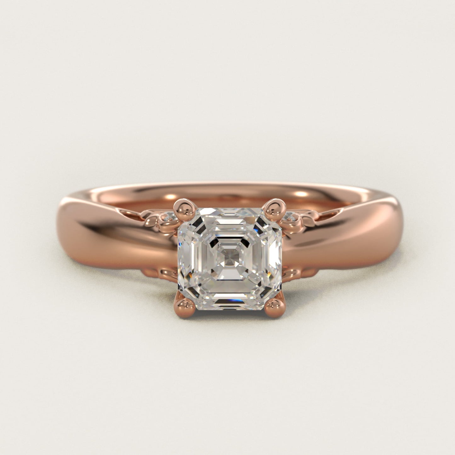 Wide Band Solitaire Plus Diamond Engagement Ring in 14k Rose Gold - Asscher Center