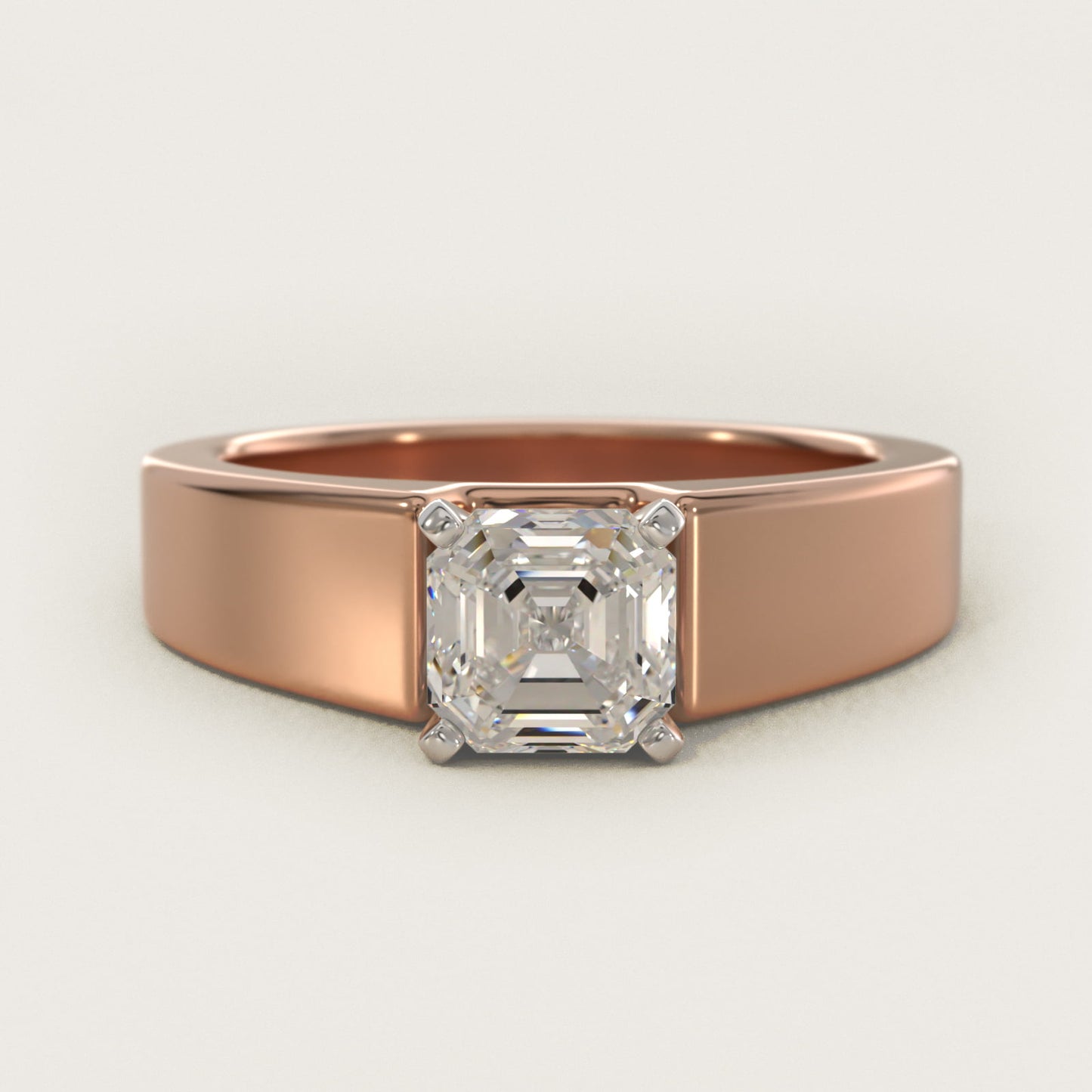 Wide Band Solitaire Engagement Ring in 14k Rose Gold (5mm) - Asscher Center