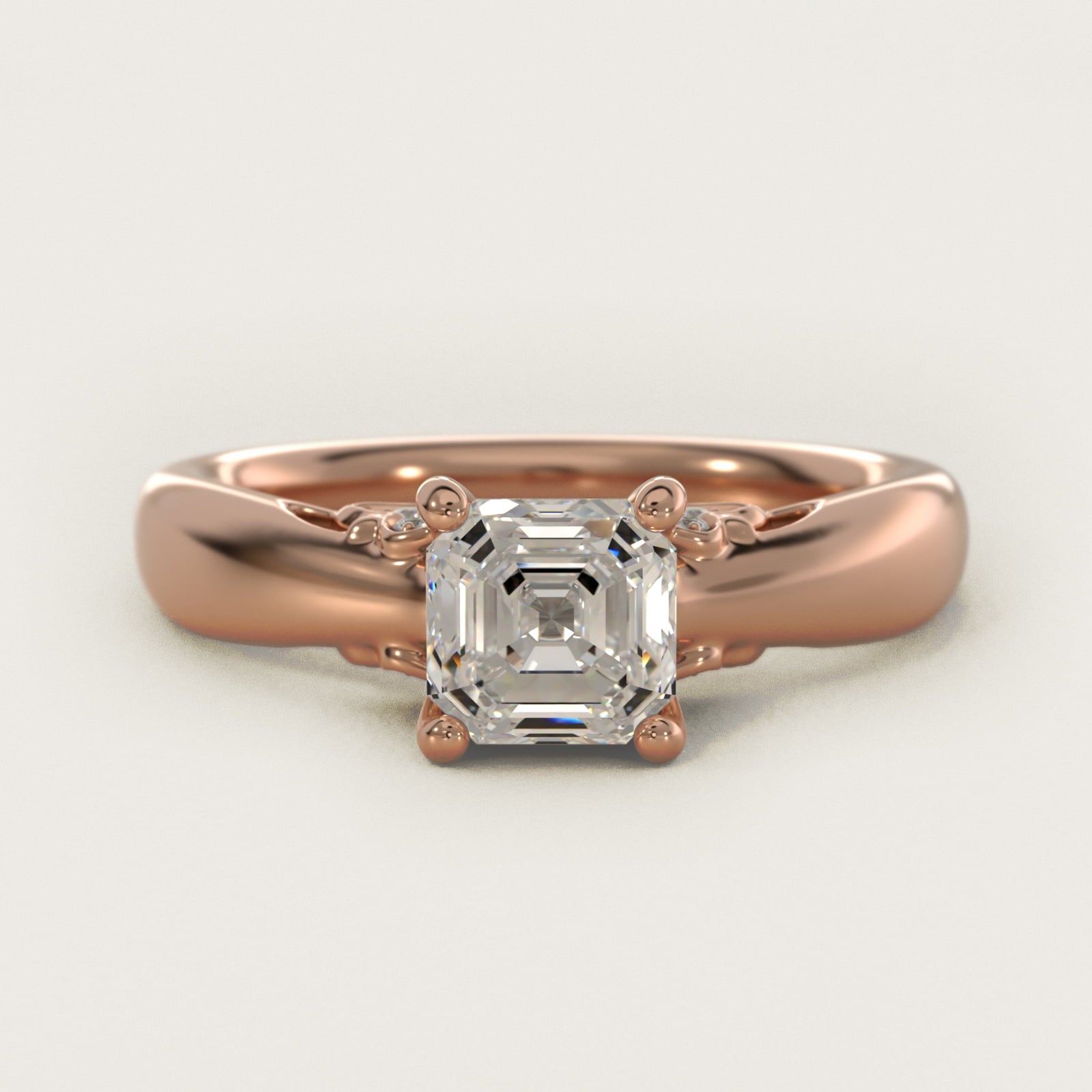 Wide Band Solitaire Plus Diamond Engagement Ring in 18k Rose Gold - Asscher Center