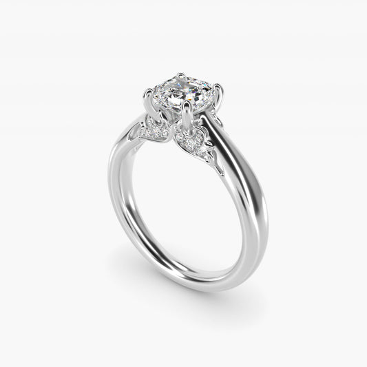Wide Band Solitaire Plus Diamond Engagement Ring in 14k White Gold - Asscher Center