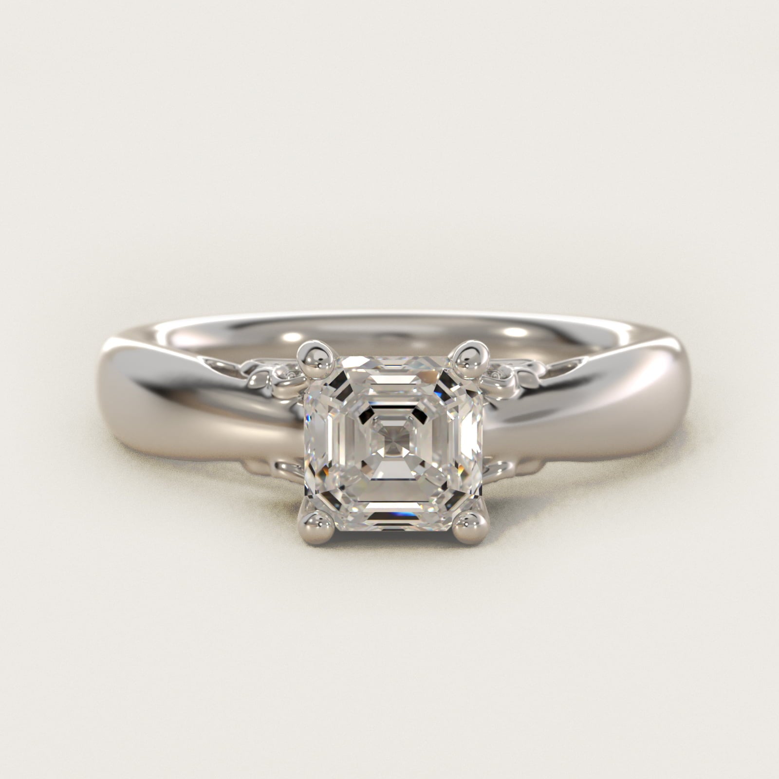 Wide Band Solitaire Plus Diamond Engagement Ring in 14k White Gold - Asscher Center