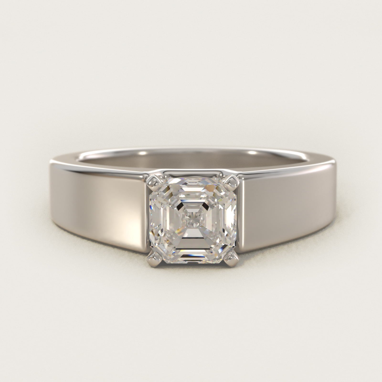 Wide Band Solitaire Engagement Ring in 14k White Gold (5mm) - Asscher Center
