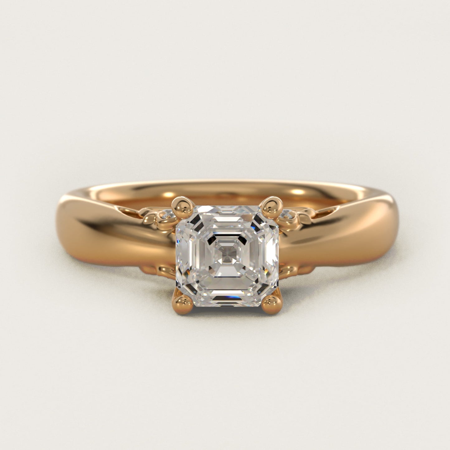 Wide Band Solitaire Plus Diamond Engagement Ring in 14k Yellow Gold - Asscher Center