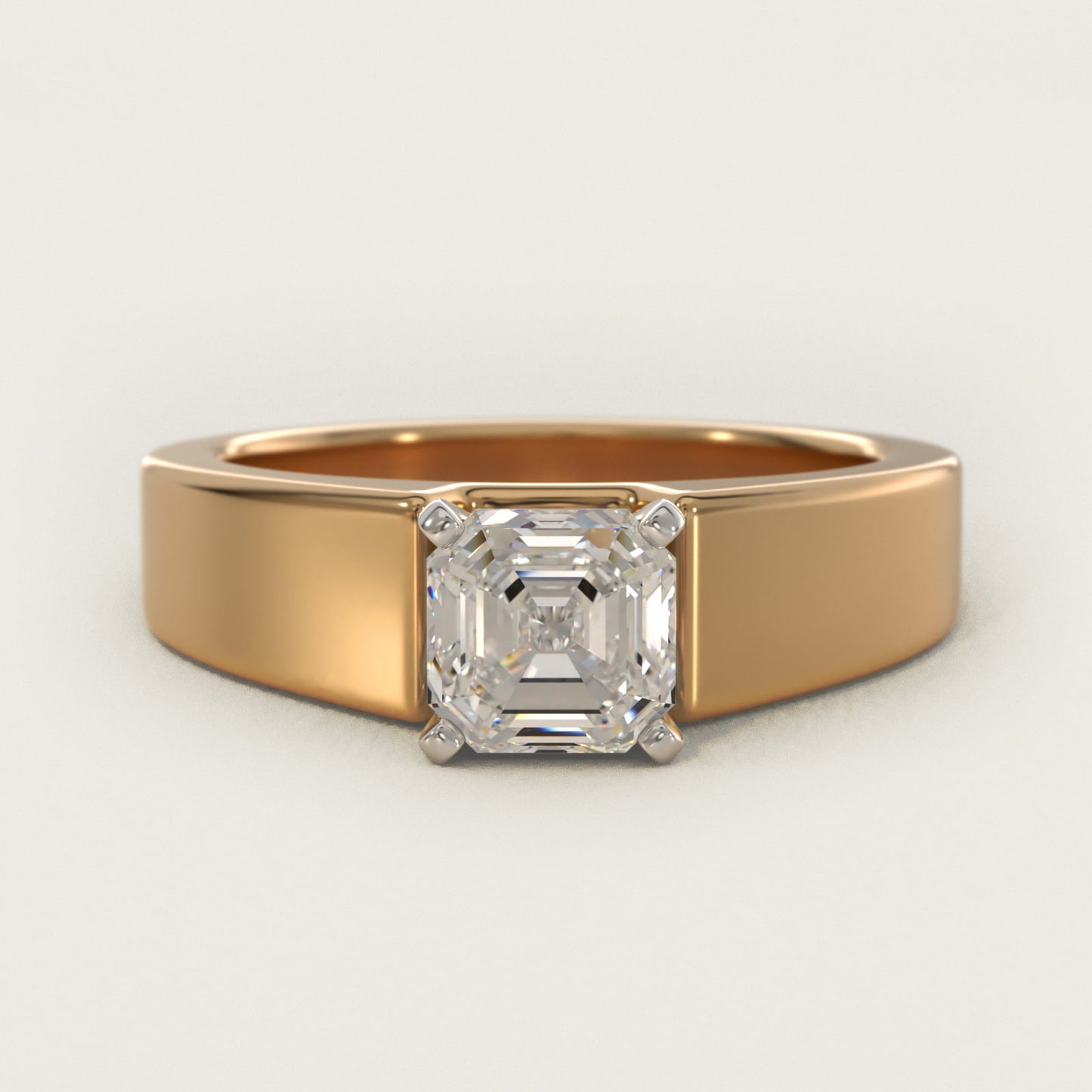 Wide Band Solitaire Engagement Ring in 14K Yellow Gold (5mm) - Asscher Center