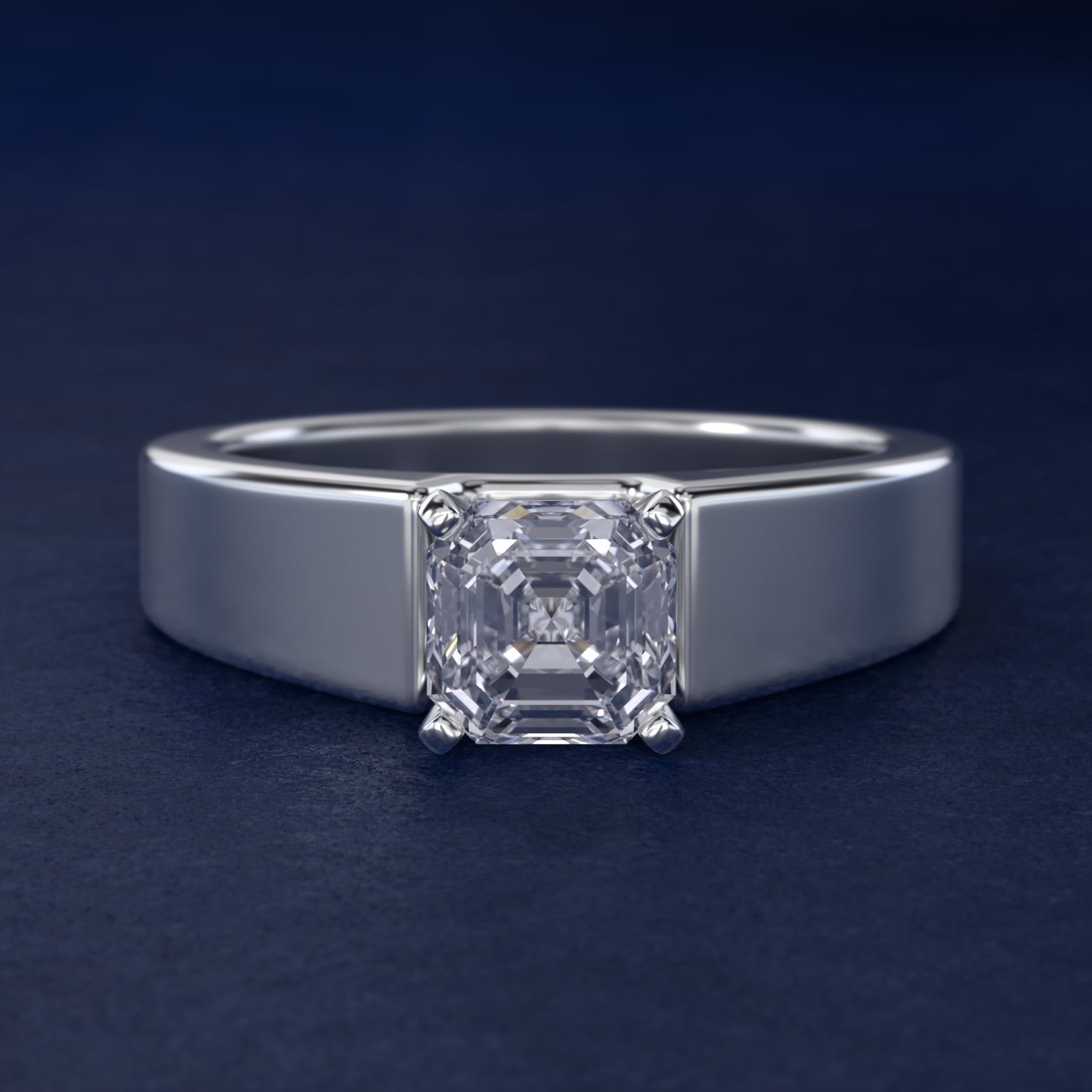 Wide Band Solitaire Engagement Ring in Platinum (5mm) - Asscher Center