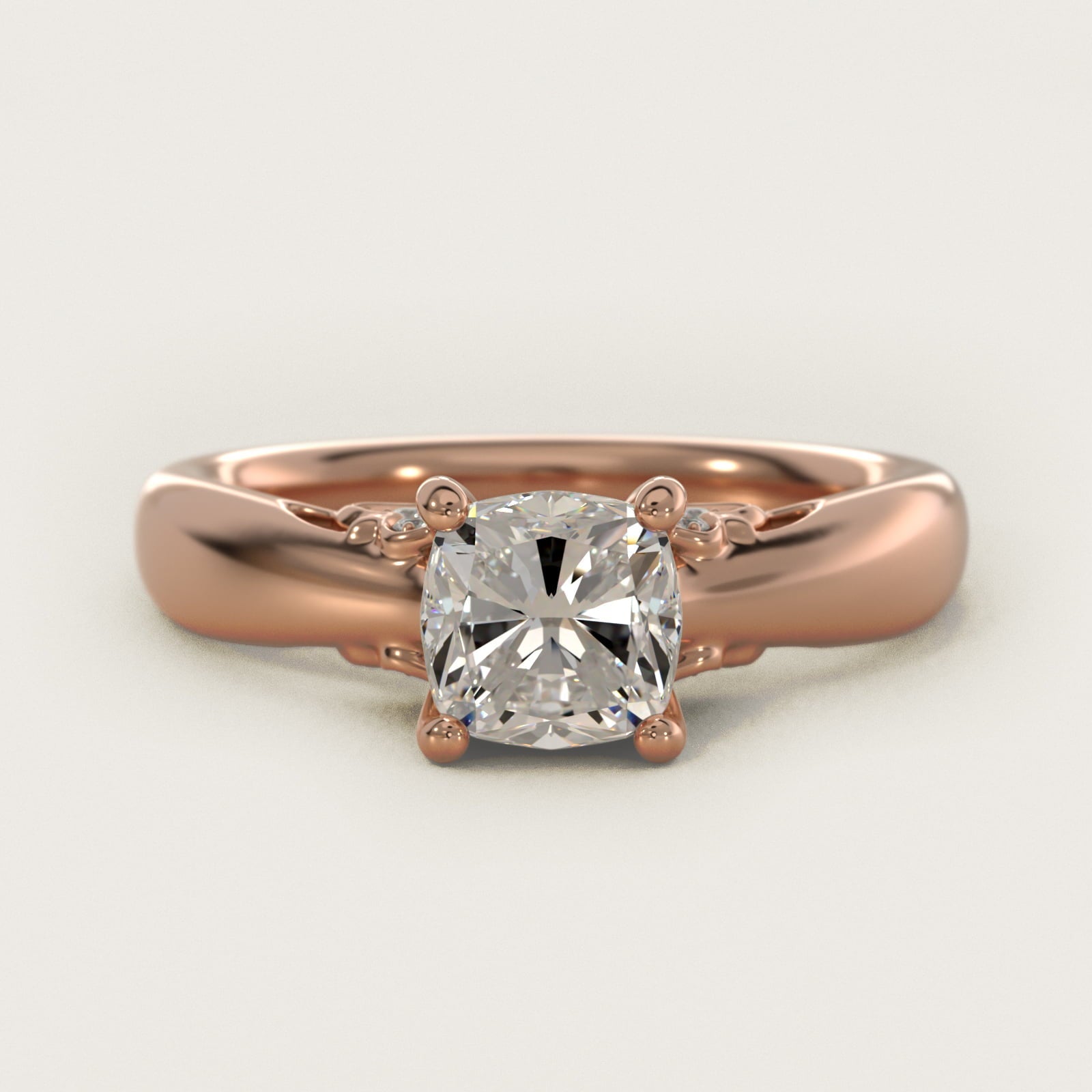 Wide Band Solitaire Engagement Ring in 18k Rose Gold (5mm) - Cushion Center