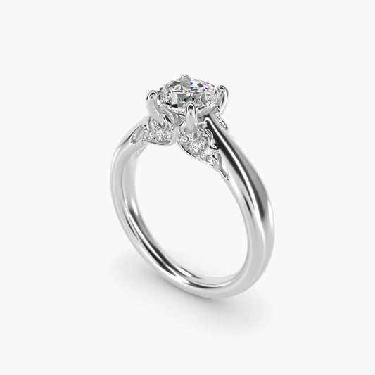 Wide Band Solitaire Plus Diamond Engagement Ring in 14k White Gold - Cushion Center