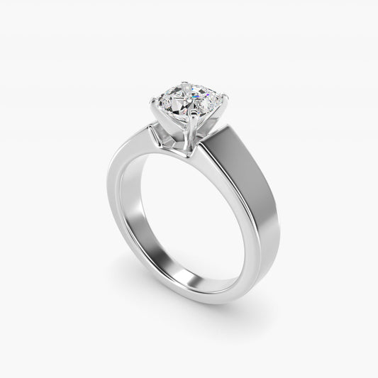 Wide Band Solitaire Engagement Ring in 14k White Gold (5mm) - Cushion Center