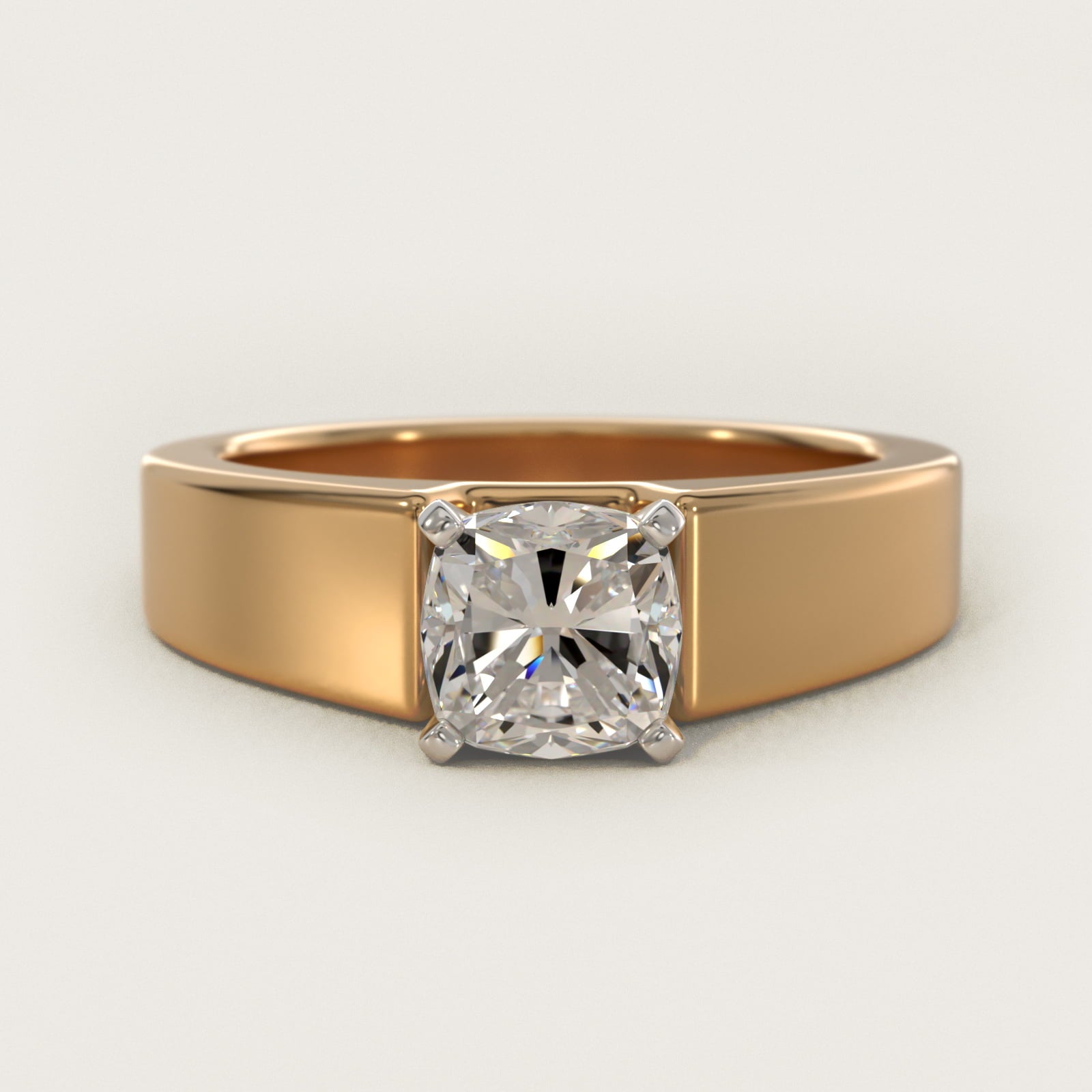 Wide Band Solitaire Engagement Ring in 14K Yellow Gold (5mm) - Cushion Center
