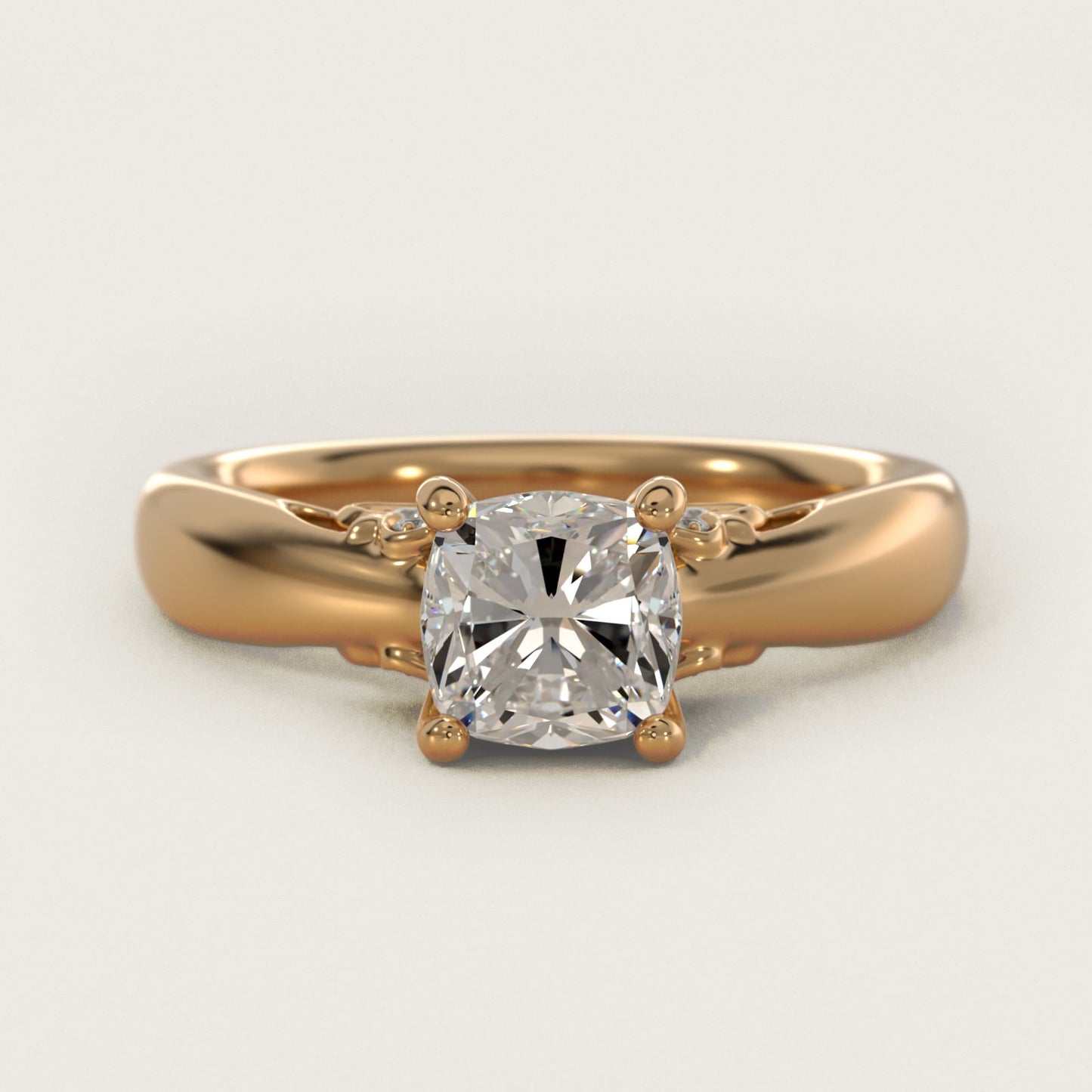 Wide Band Solitaire Plus Diamond Engagement Ring in 18k Yellow Gold - Cushion Center