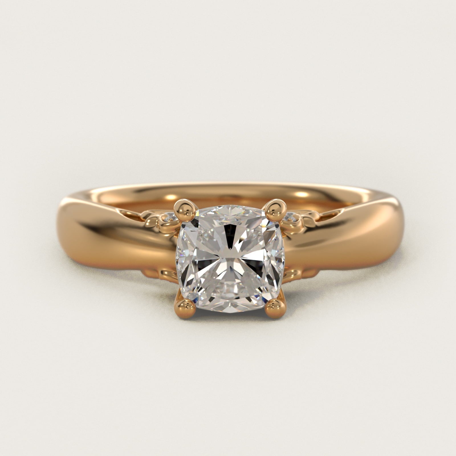 Wide Band Solitaire Engagement Ring in 18k Yellow Gold (5mm) - Cushion Center