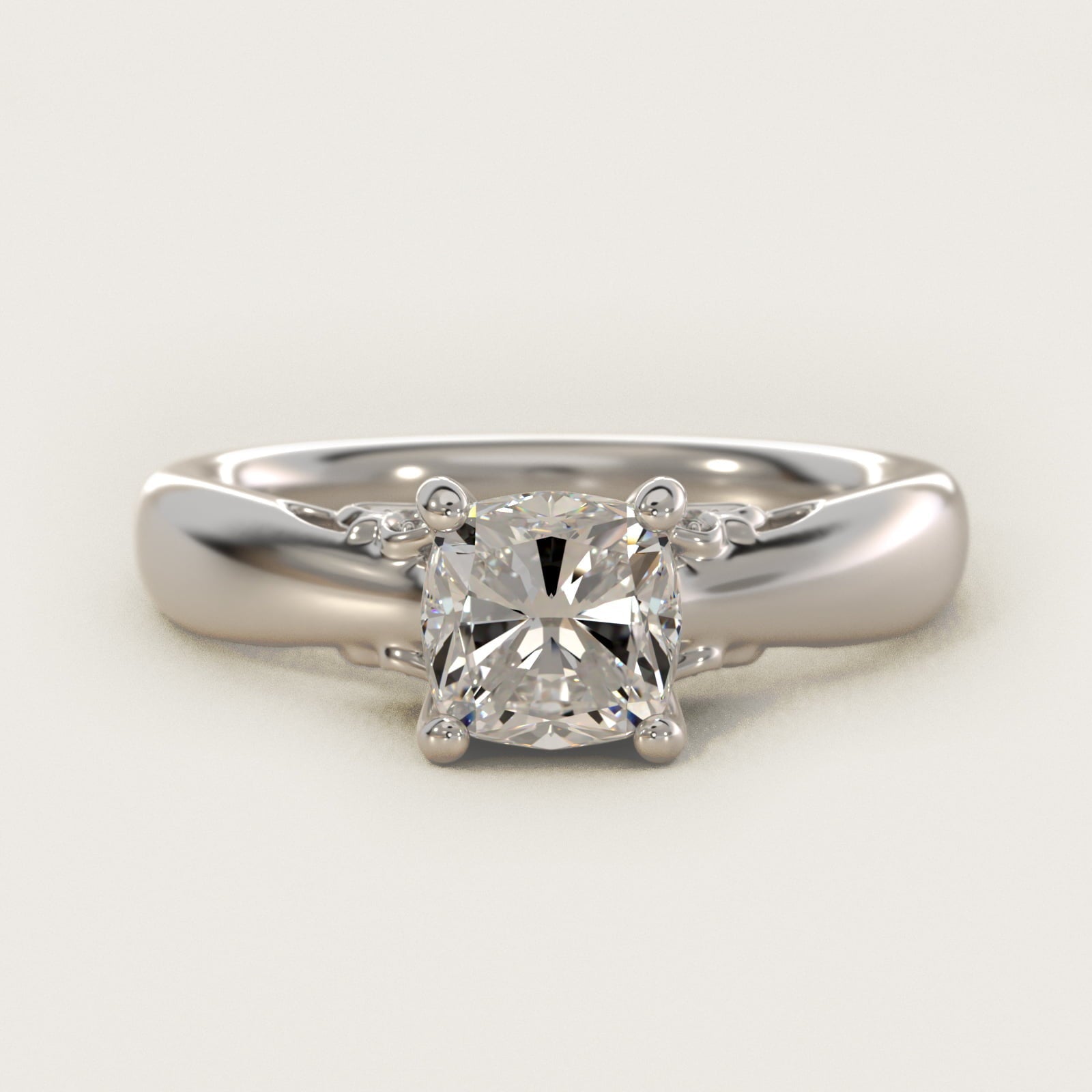 Wide Band Solitaire Engagement Ring in Platinum (5mm) - Cushion Center
