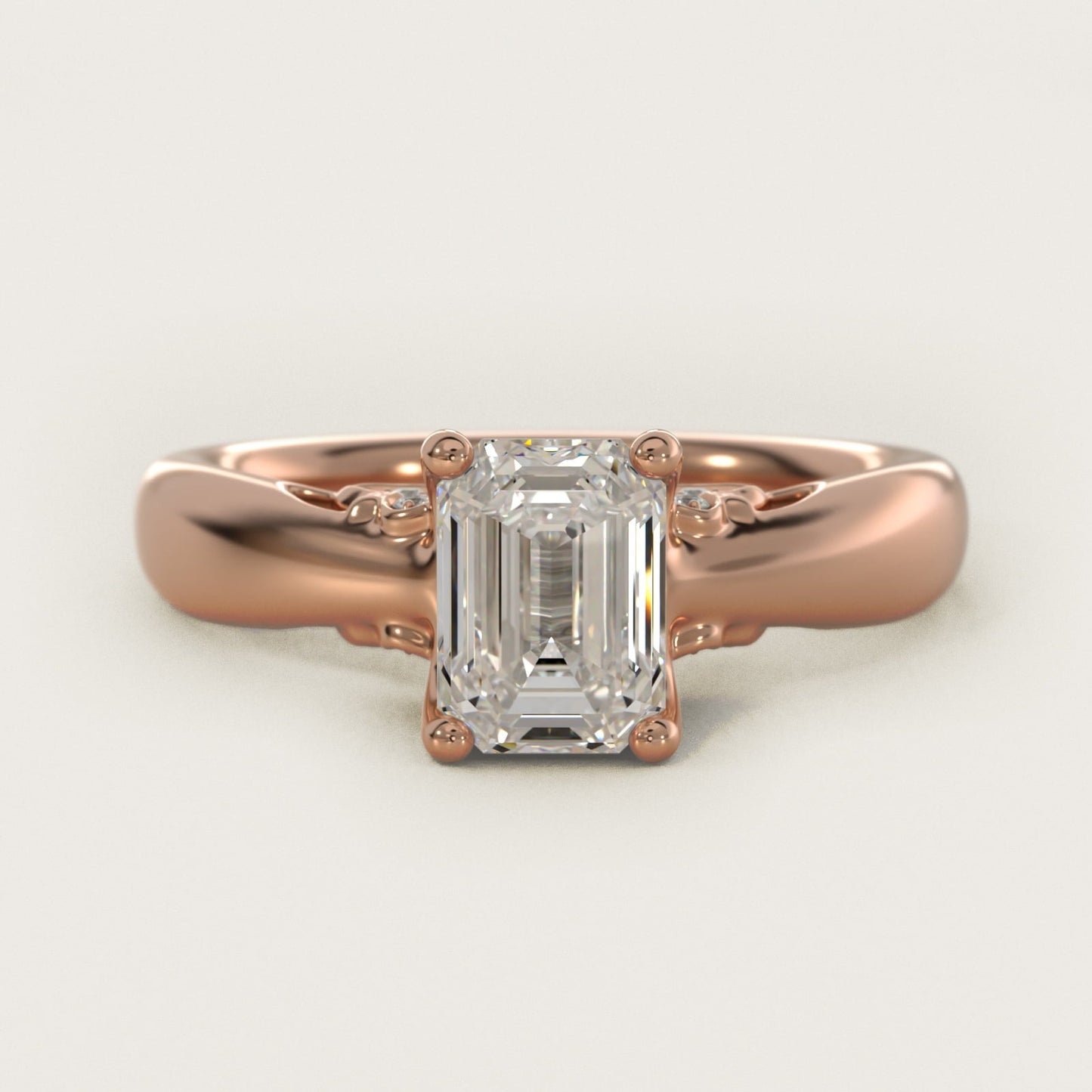 Wide Band Solitaire Engagement Ring in 18k Rose Gold (5mm) - Emerald Center