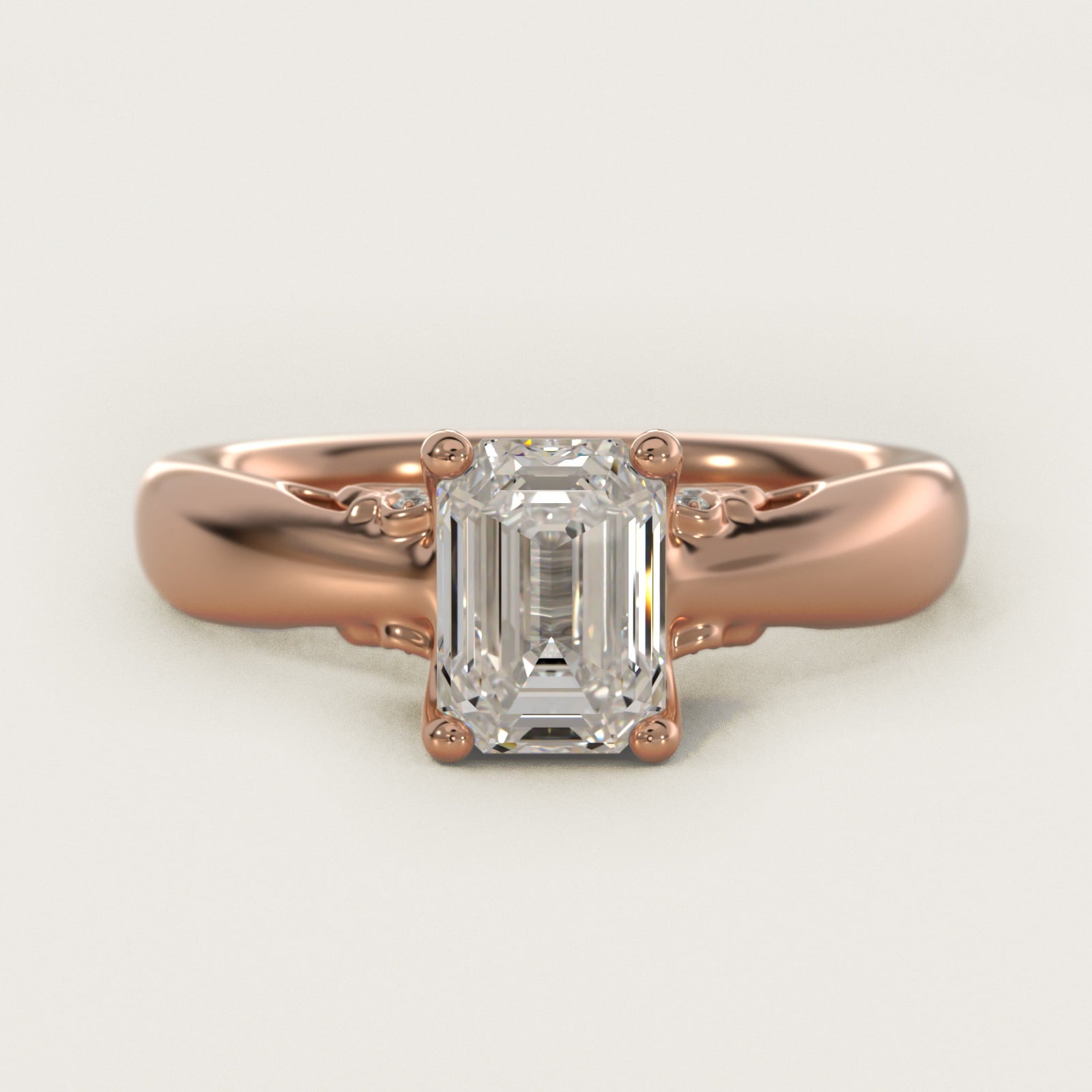 Wide Band Solitaire Plus Diamond Engagement Ring in 18k Rose Gold - Emerald Center