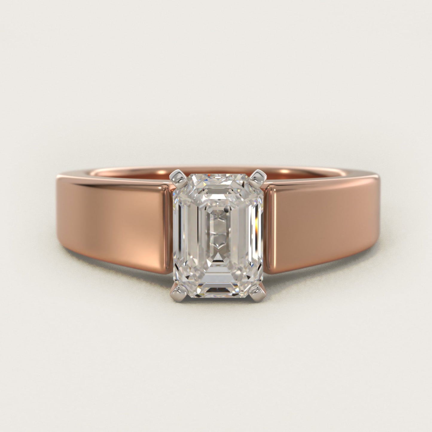 Wide Band Solitaire Engagement Ring in 14k Rose Gold (5mm) - Emerald Center