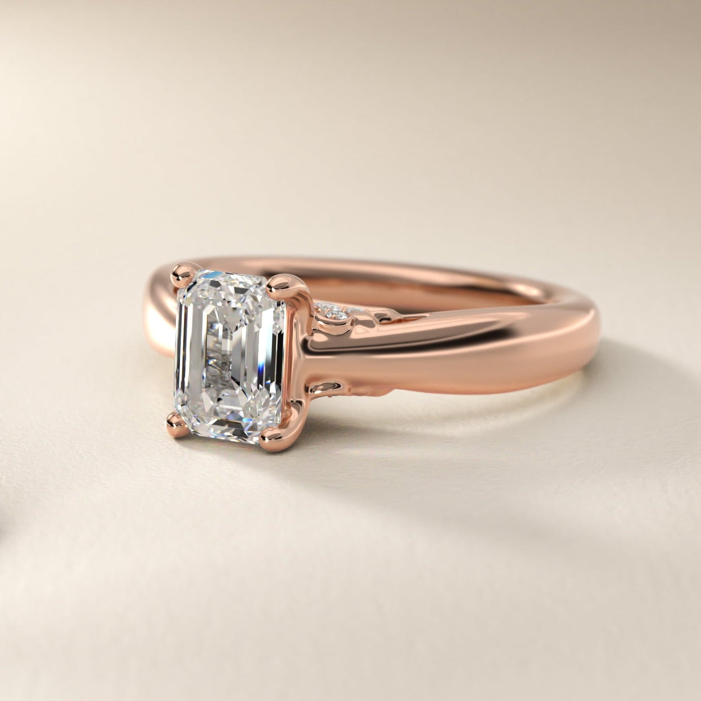 Wide Band Solitaire Engagement Ring in 18k Rose Gold (5mm) - Emerald Center