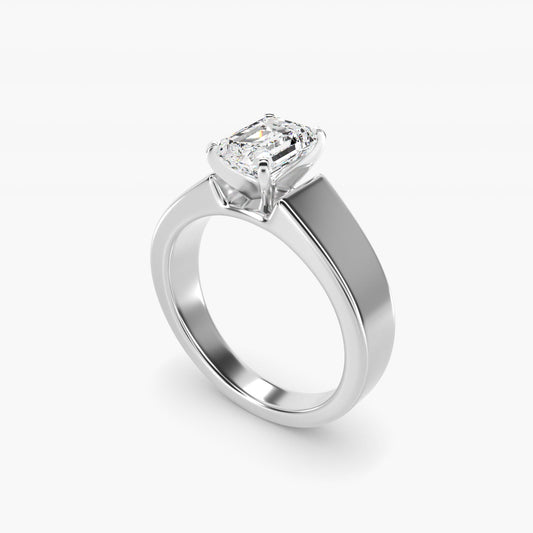 Wide Band Solitaire Engagement Ring in 14k White Gold (5mm) - Emerald Center