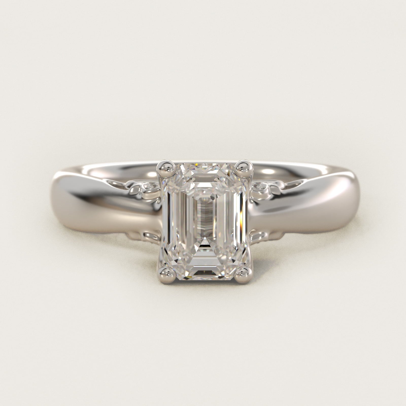 Wide Band Solitaire Engagement Ring in 18k White Gold (5mm) - Emerald Center