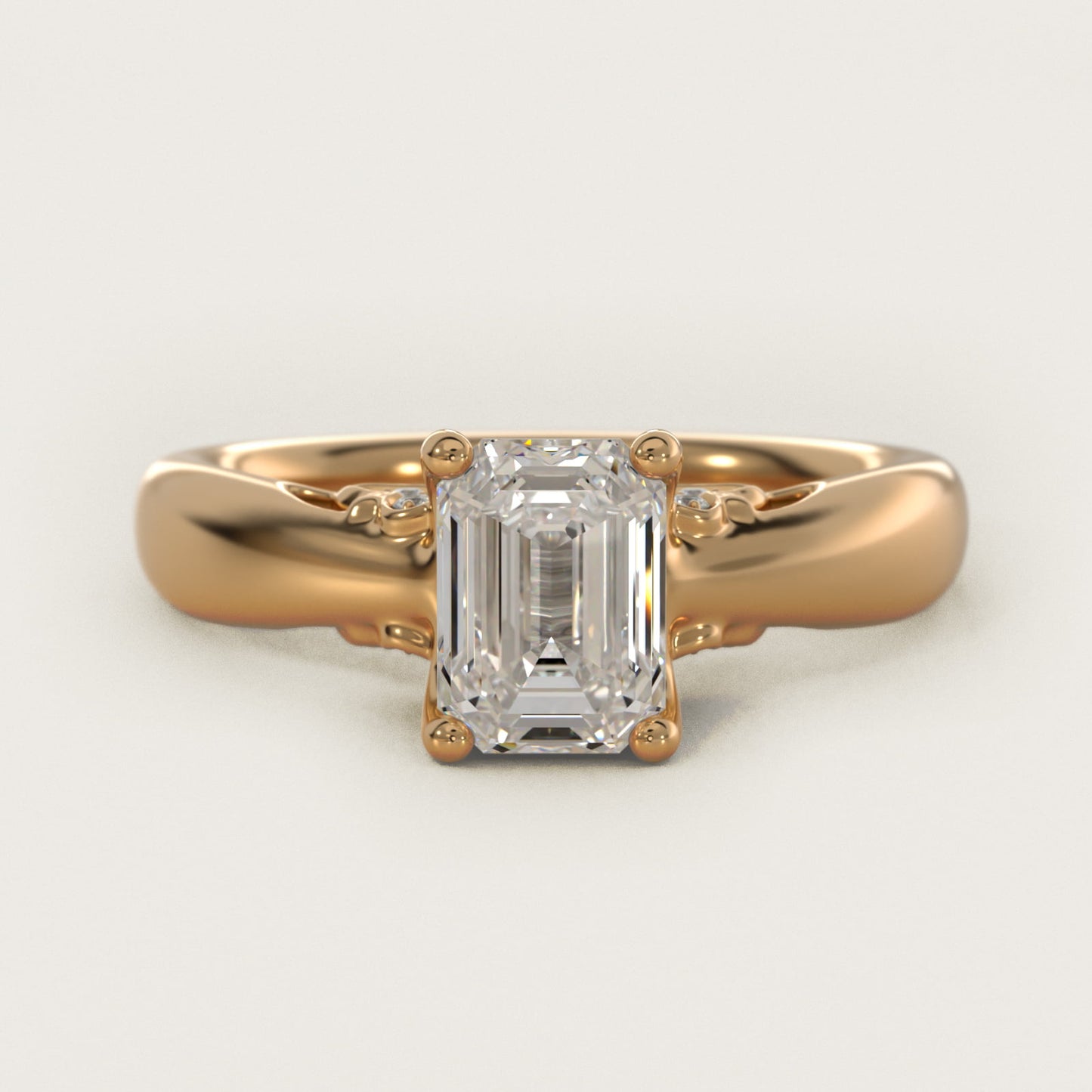 Wide Band Solitaire Plus Diamond Engagement Ring in 18k Yellow Gold - Emerald Center