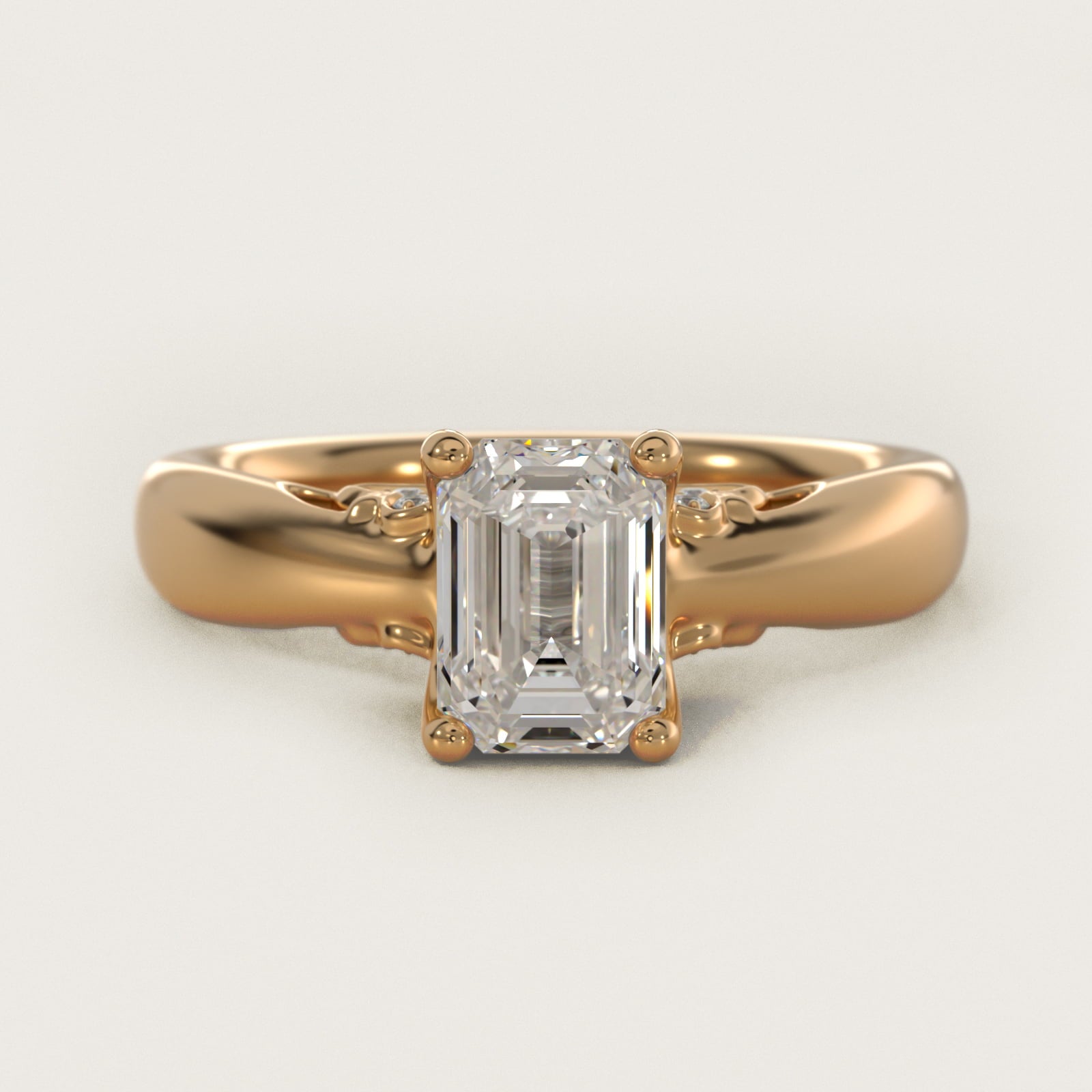 Wide Band Solitaire Plus Diamond Engagement Ring in 18k Yellow Gold - Emerald Center