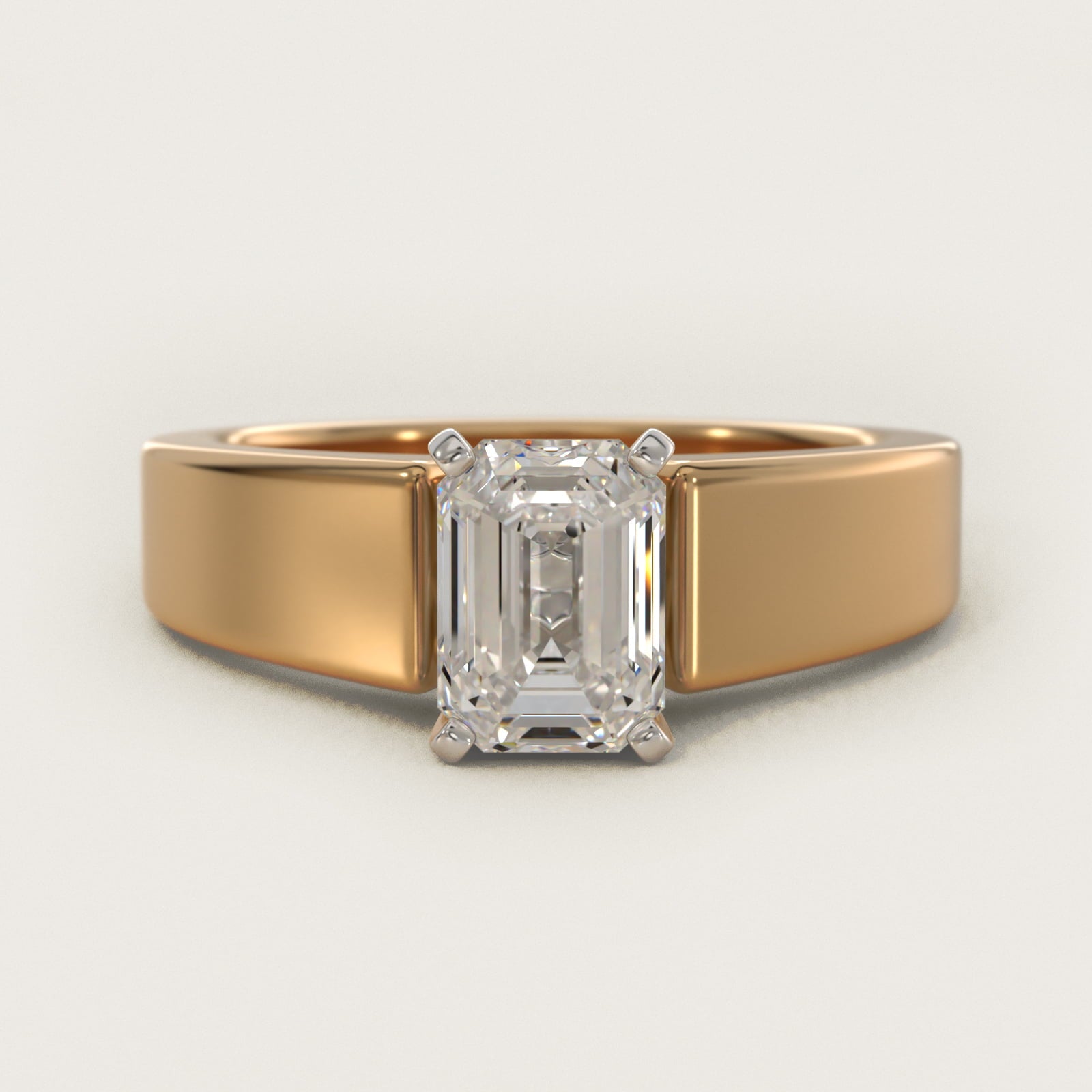 Wide Band Solitaire Engagement Ring in 14K Yellow Gold (5mm) - Emerald Center