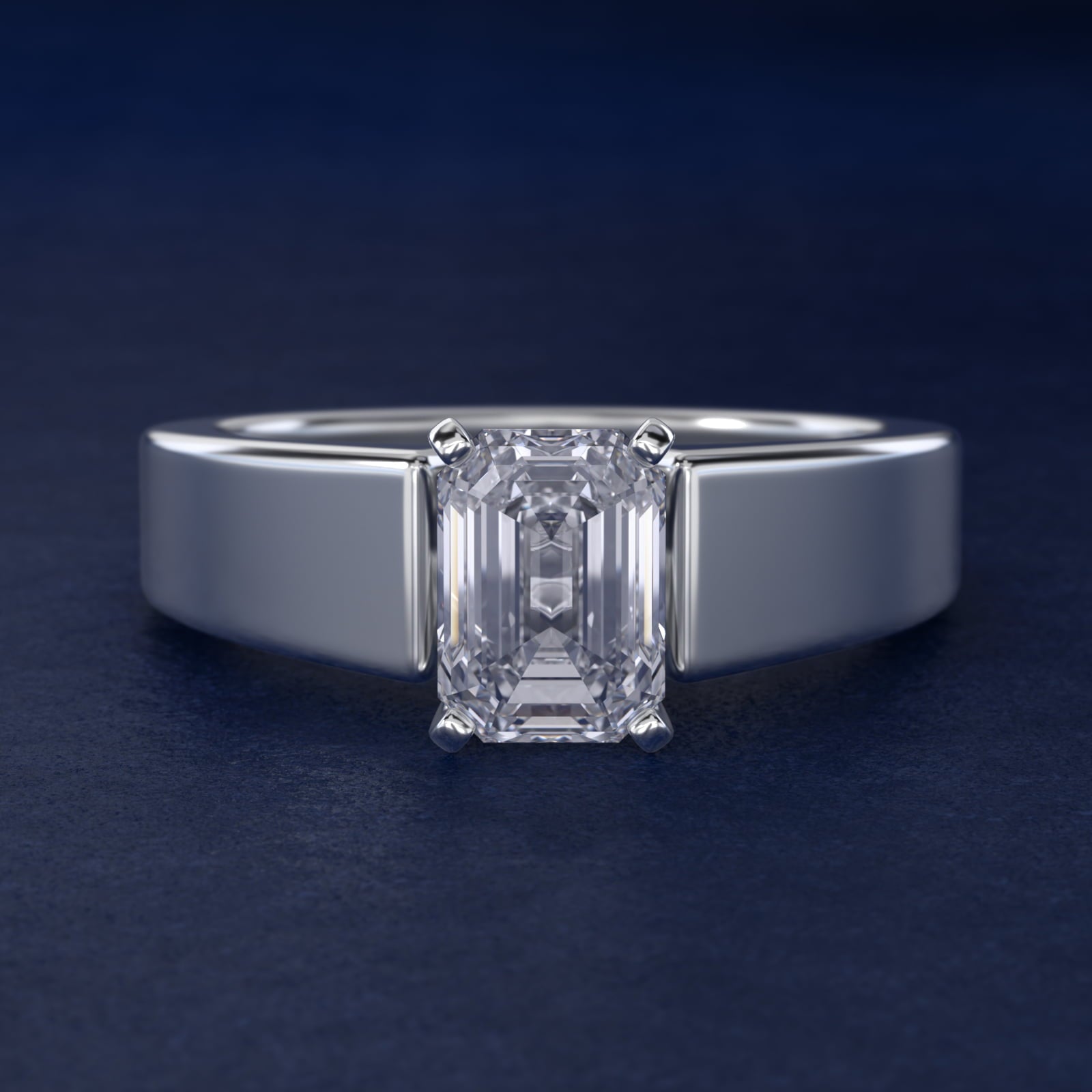 Wide Band Solitaire Engagement Ring in Platinum (5mm) - Emerald Center