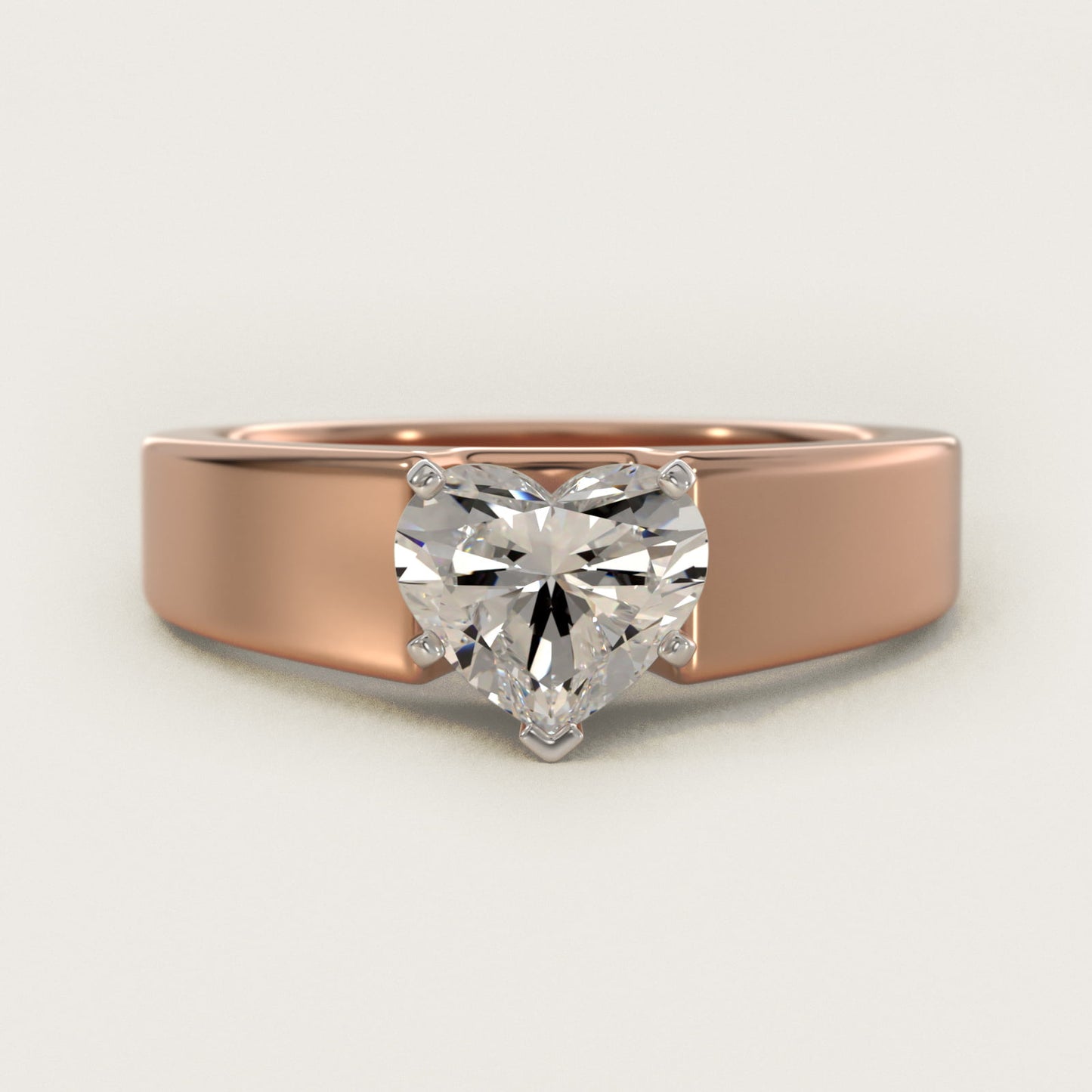 Wide Band Solitaire Engagement Ring in 14k Rose Gold (5mm) - Heart Center