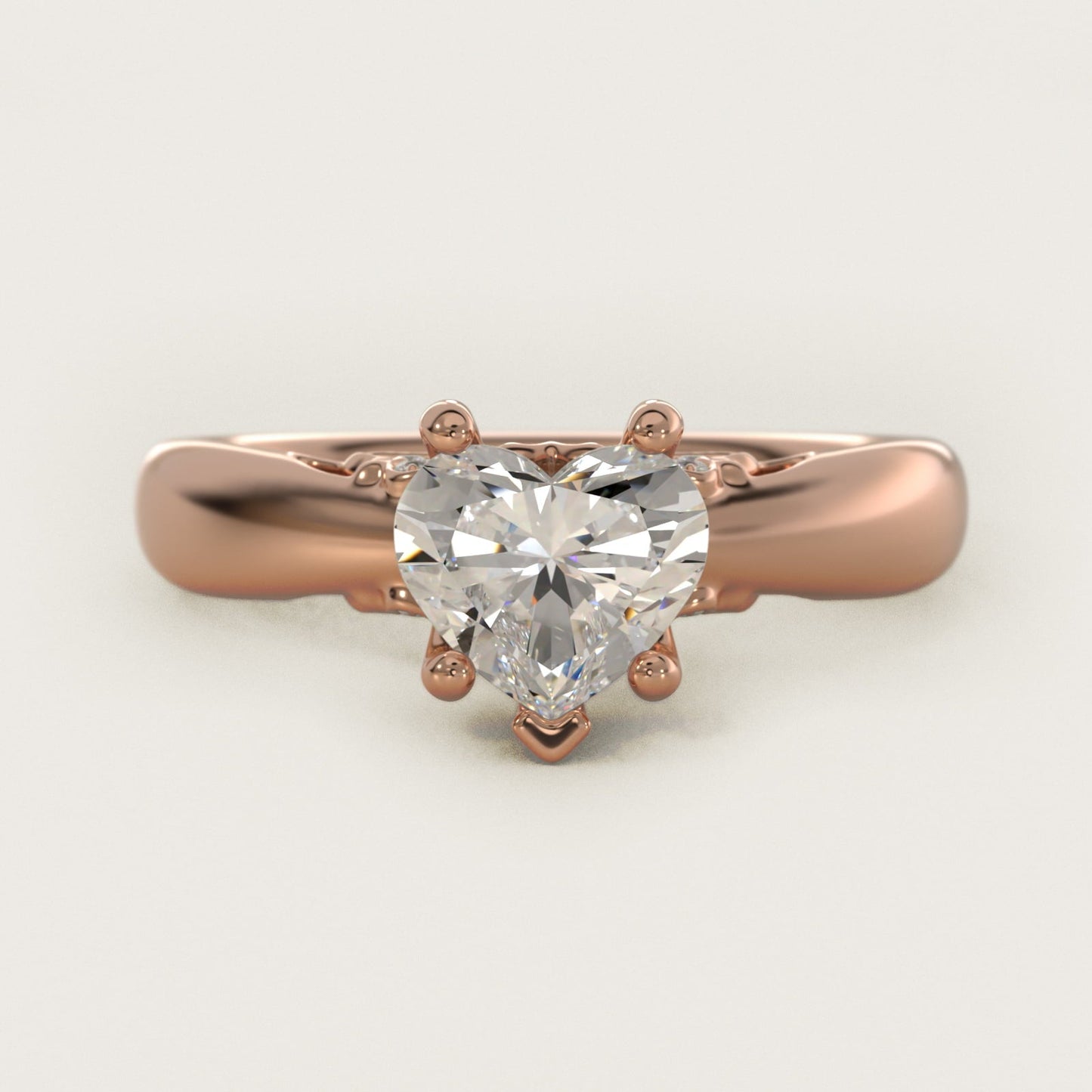 Wide Band Solitaire Engagement Ring in 18k Rose Gold (5mm) - Heart Center