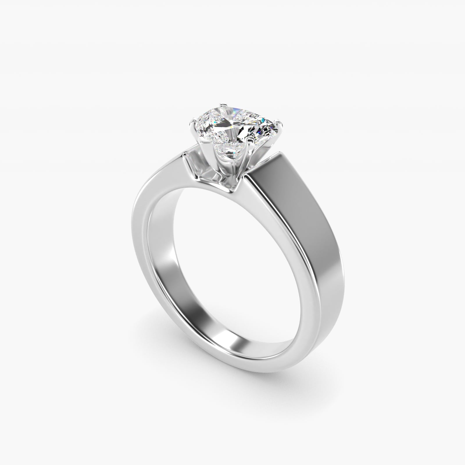 Wide Band Solitaire Engagement Ring in 14k White Gold (5mm) - Heart Center