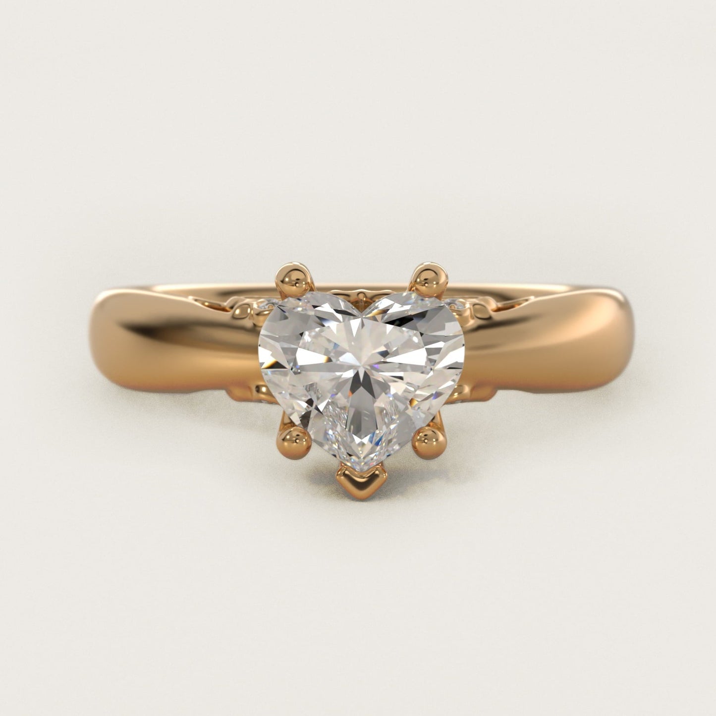 Wide Band Solitaire Engagement Ring in 18k Yellow Gold (5mm) - Heart Center