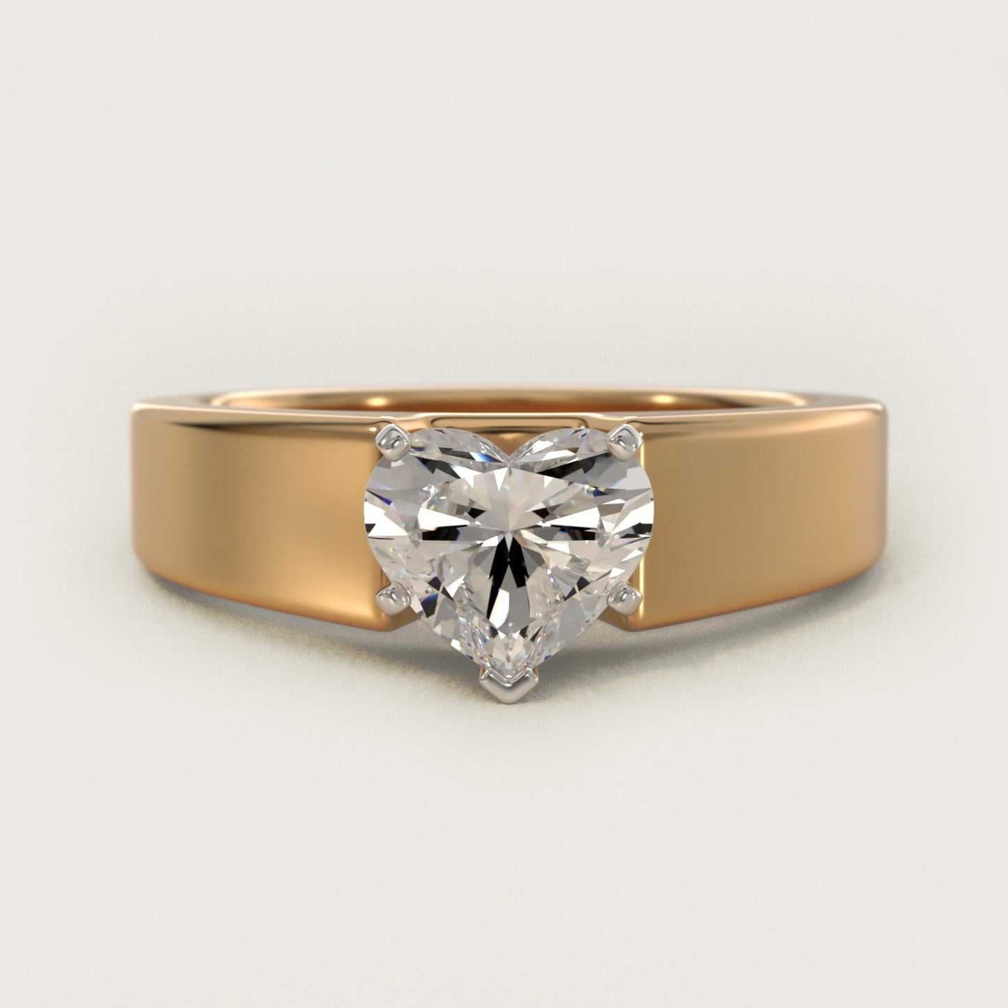 Wide Band Solitaire Engagement Ring in 14K Yellow Gold (5mm) - Heart Center
