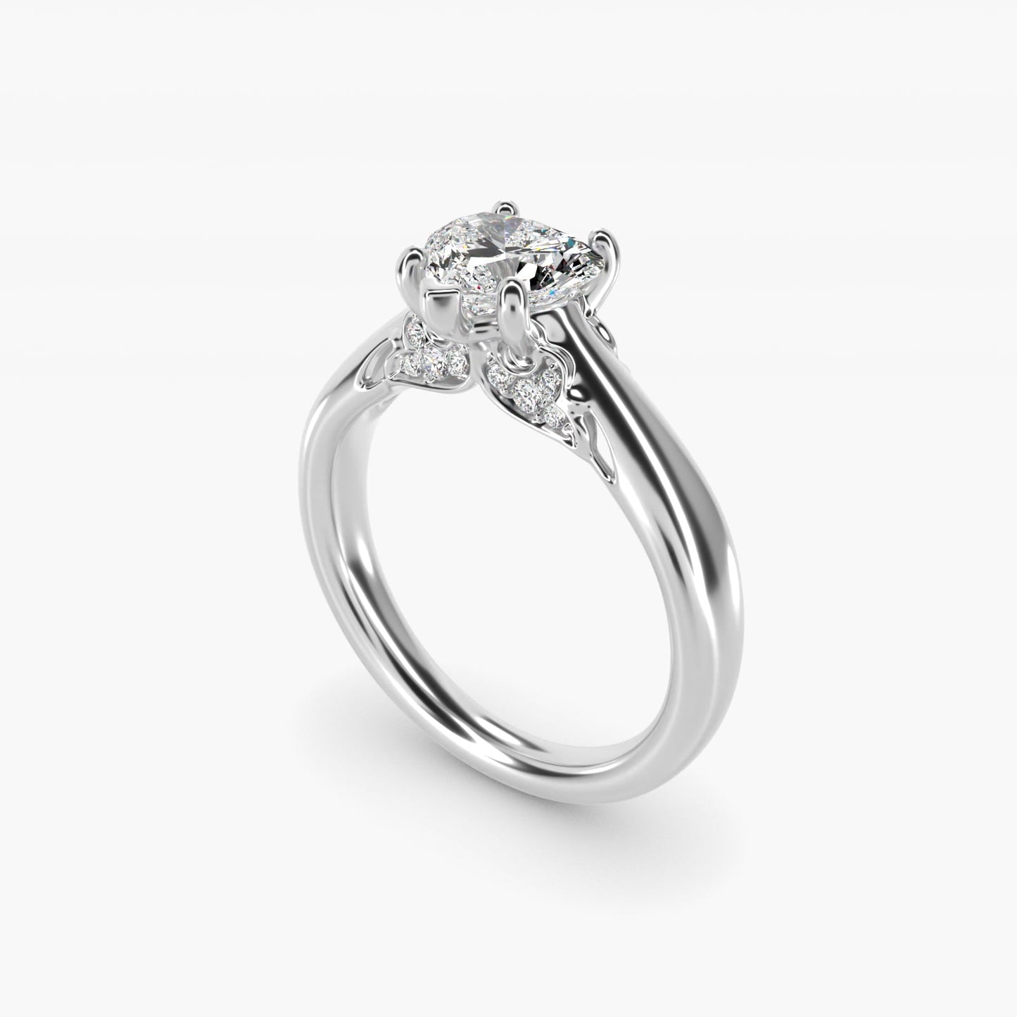 Wide Band Solitaire Engagement Ring in Platinum (5mm) - Heart Center