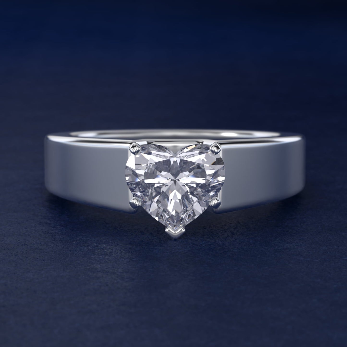 Wide Band Solitaire Engagement Ring in Platinum (5mm) - Heart Center