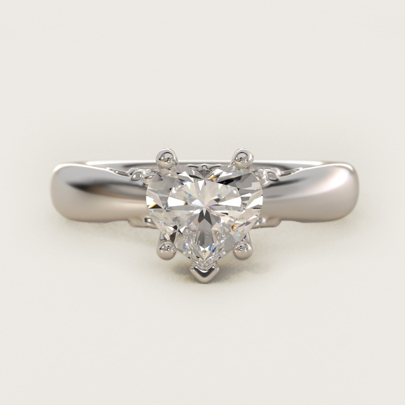 Wide Band Solitaire Engagement Ring in Platinum (5mm) - Heart Center
