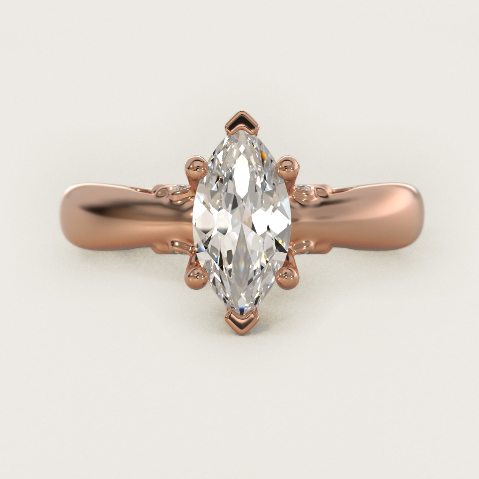 Wide Band Solitaire Engagement Ring in 18k Rose Gold (5mm) - Marquise Center