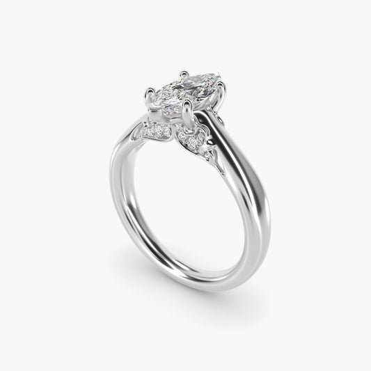 Wide Band Solitaire Engagement Ring in 18k White Gold (5mm) - Marquise Center