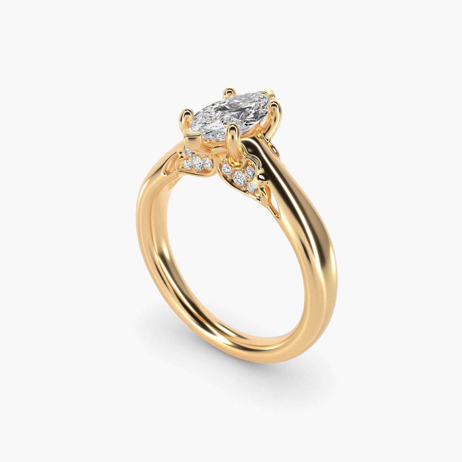 Wide Band Solitaire Engagement Ring in 18k Yellow Gold (5mm) - Marquise Center