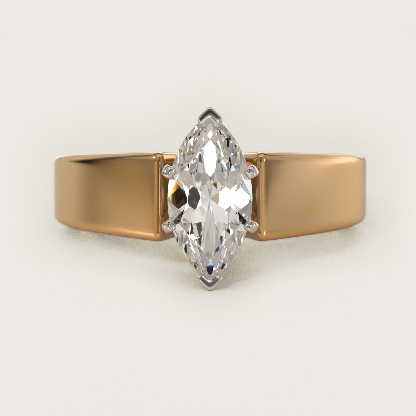 Wide Band Solitaire Engagement Ring in 14K Yellow Gold (5mm) - Marquise Center