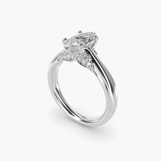 Wide Band Solitaire Plus Diamond Engagement Ring in Platinum - Marquise Center