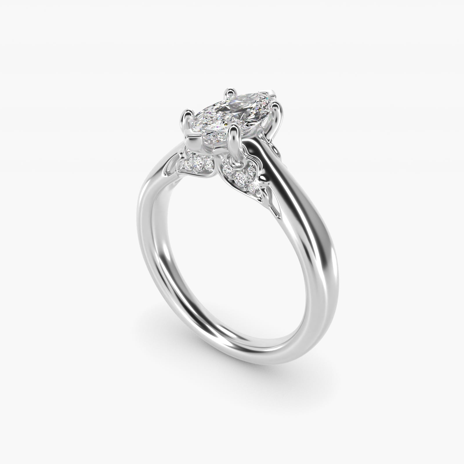 Wide Band Solitaire Engagement Ring in Platinum (5mm) - Marquise Center