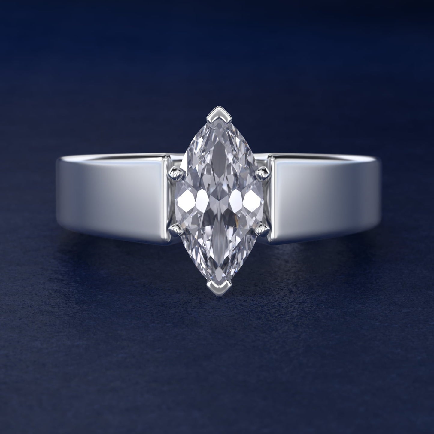 Wide Band Solitaire Engagement Ring in Platinum (5mm) - Marquise Center