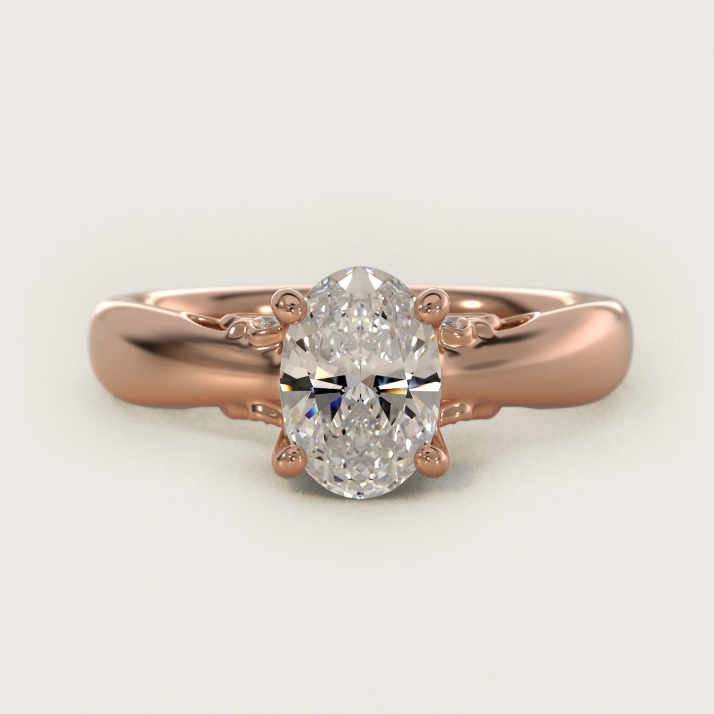 Wide Band Solitaire Plus Diamond Engagement Ring in 14k Rose Gold - Oval Center