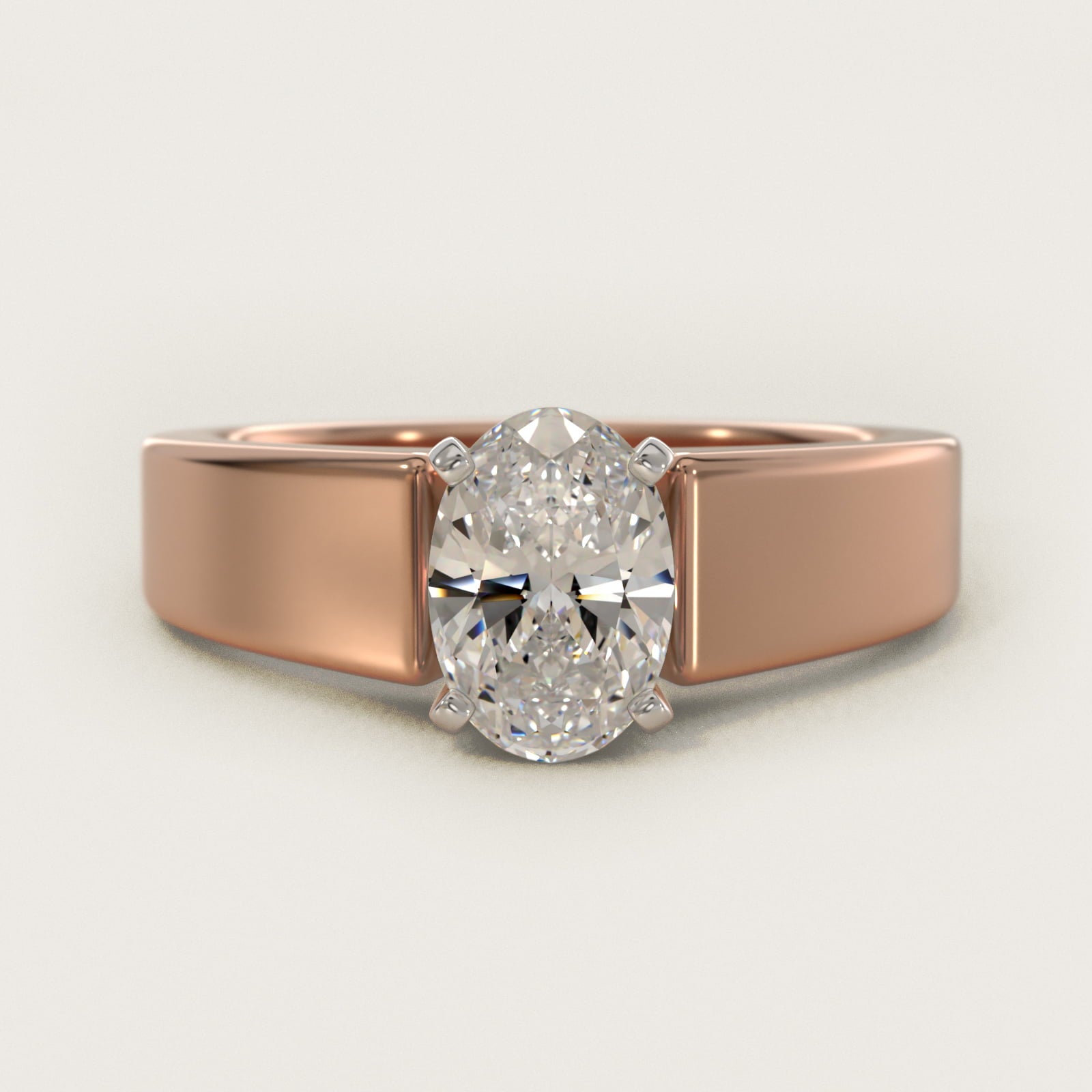 Wide Band Solitaire Engagement Ring in 14k Rose Gold (5mm) - Oval Center