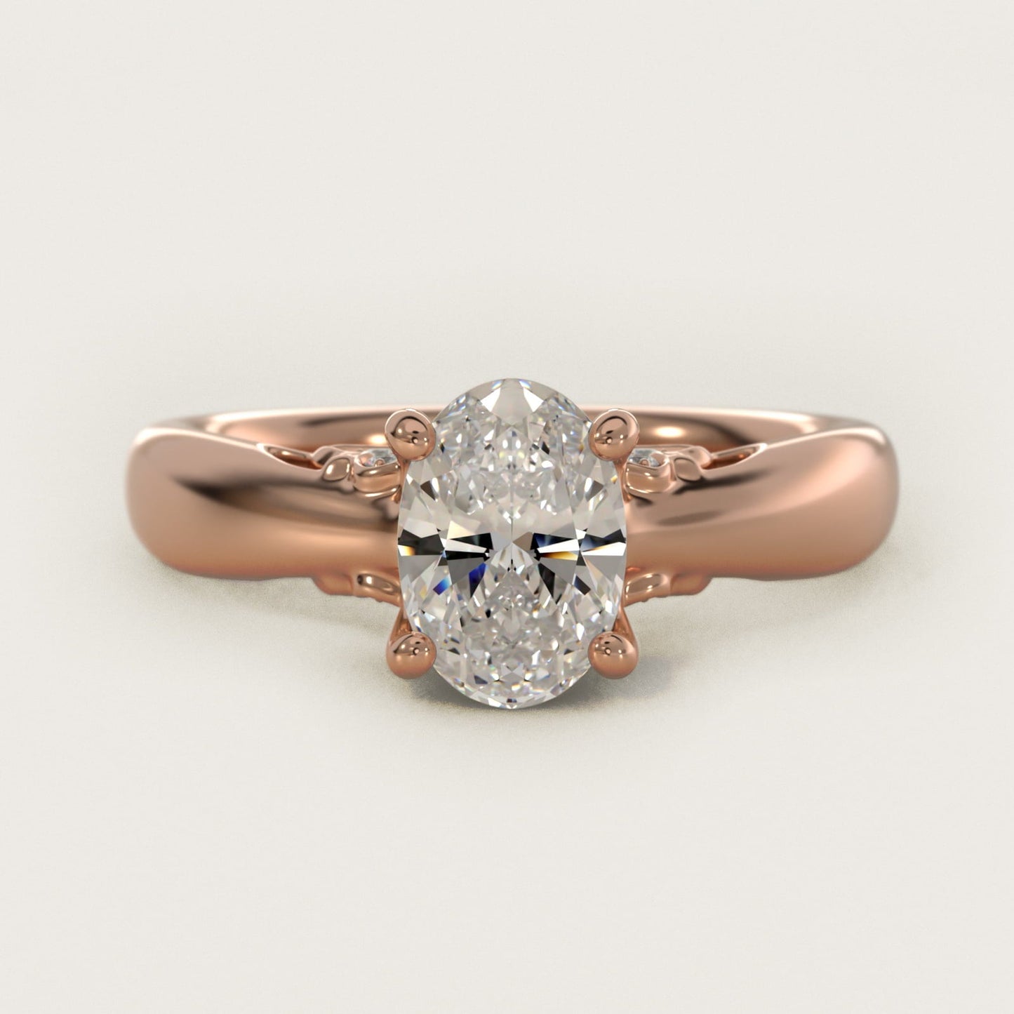 Wide Band Solitaire Engagement Ring in 18k Rose Gold (5mm) - Oval Center