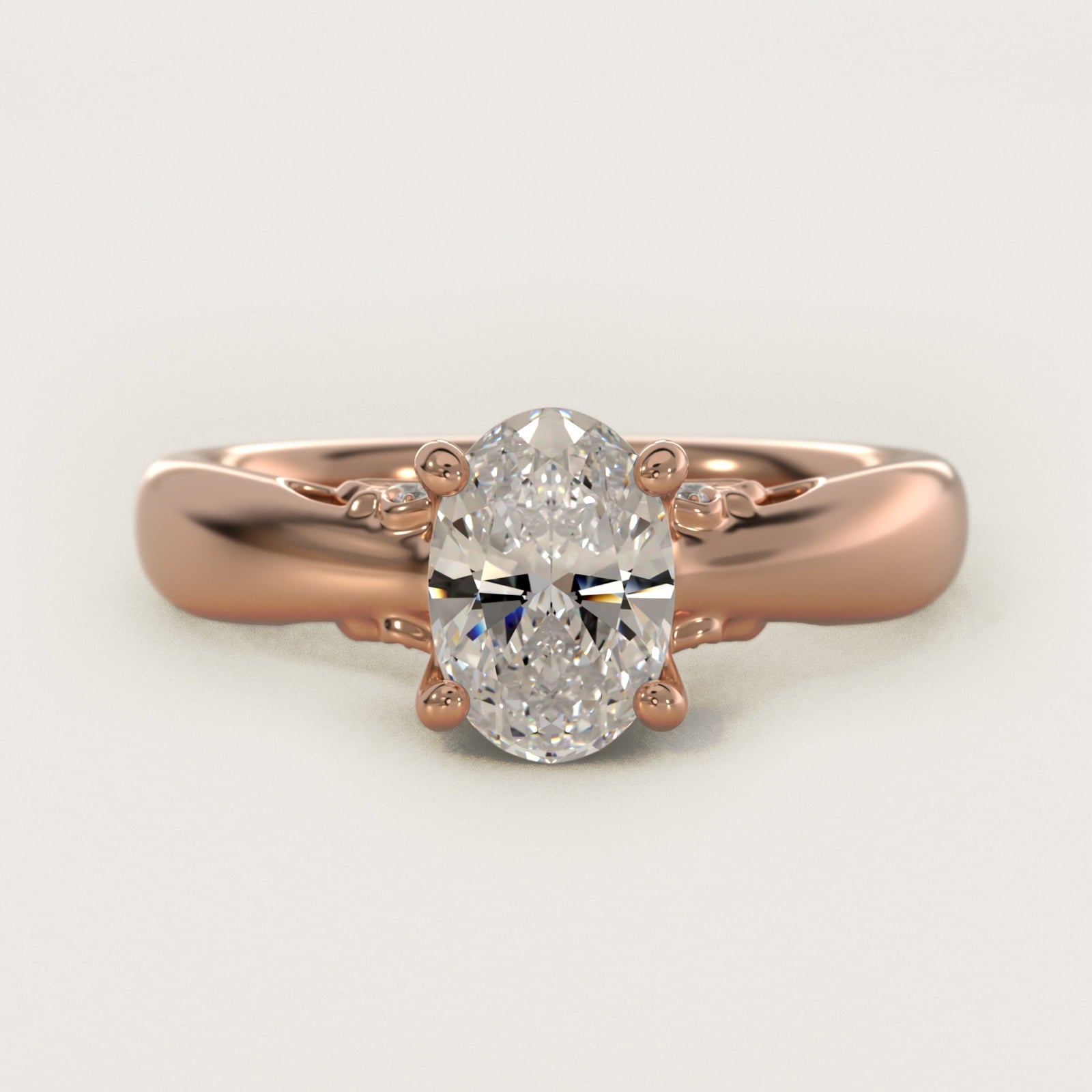 Wide Band Solitaire Engagement Ring in 18k Rose Gold (5mm) - Oval Center