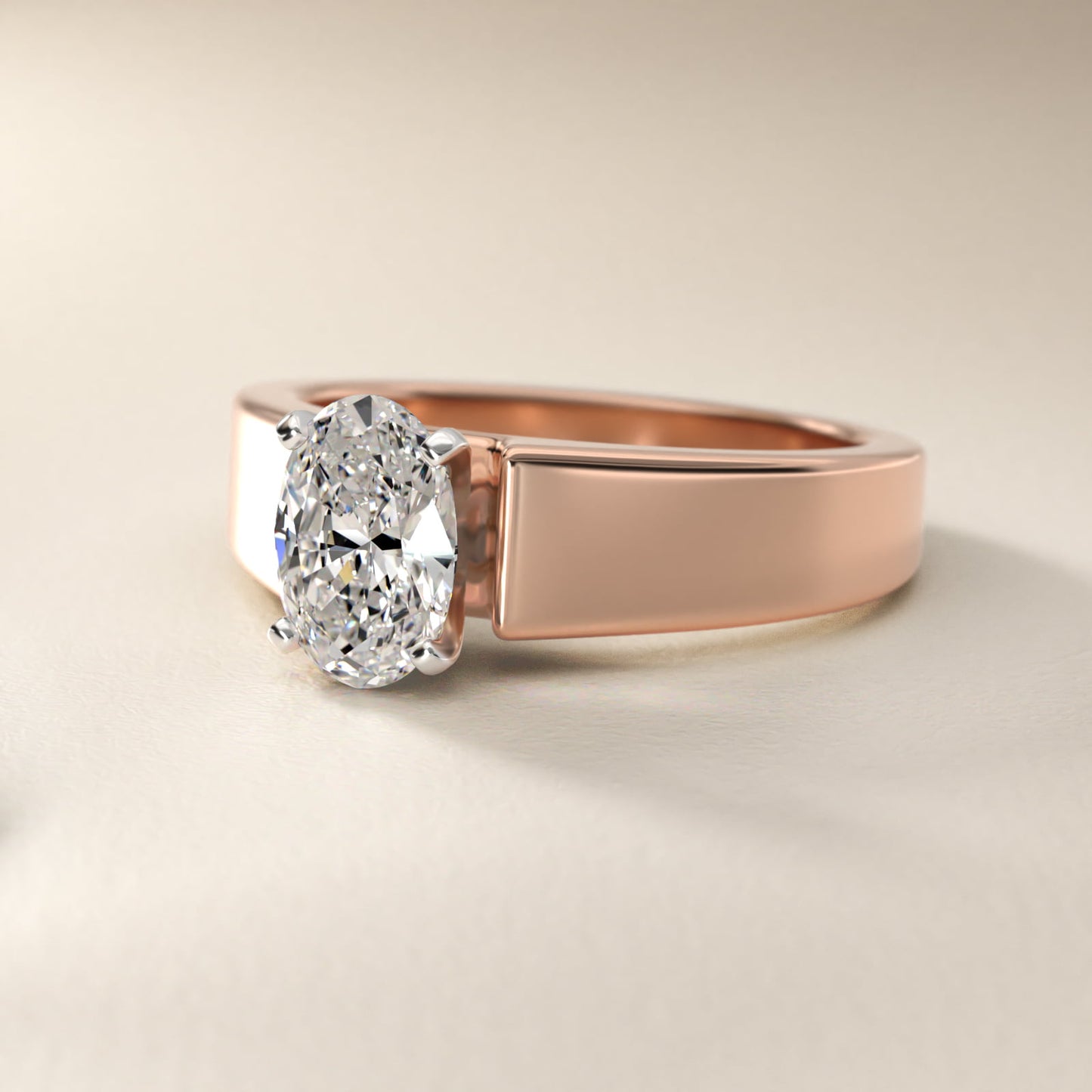 Wide Band Solitaire Engagement Ring in 14k Rose Gold (5mm) - Oval Center