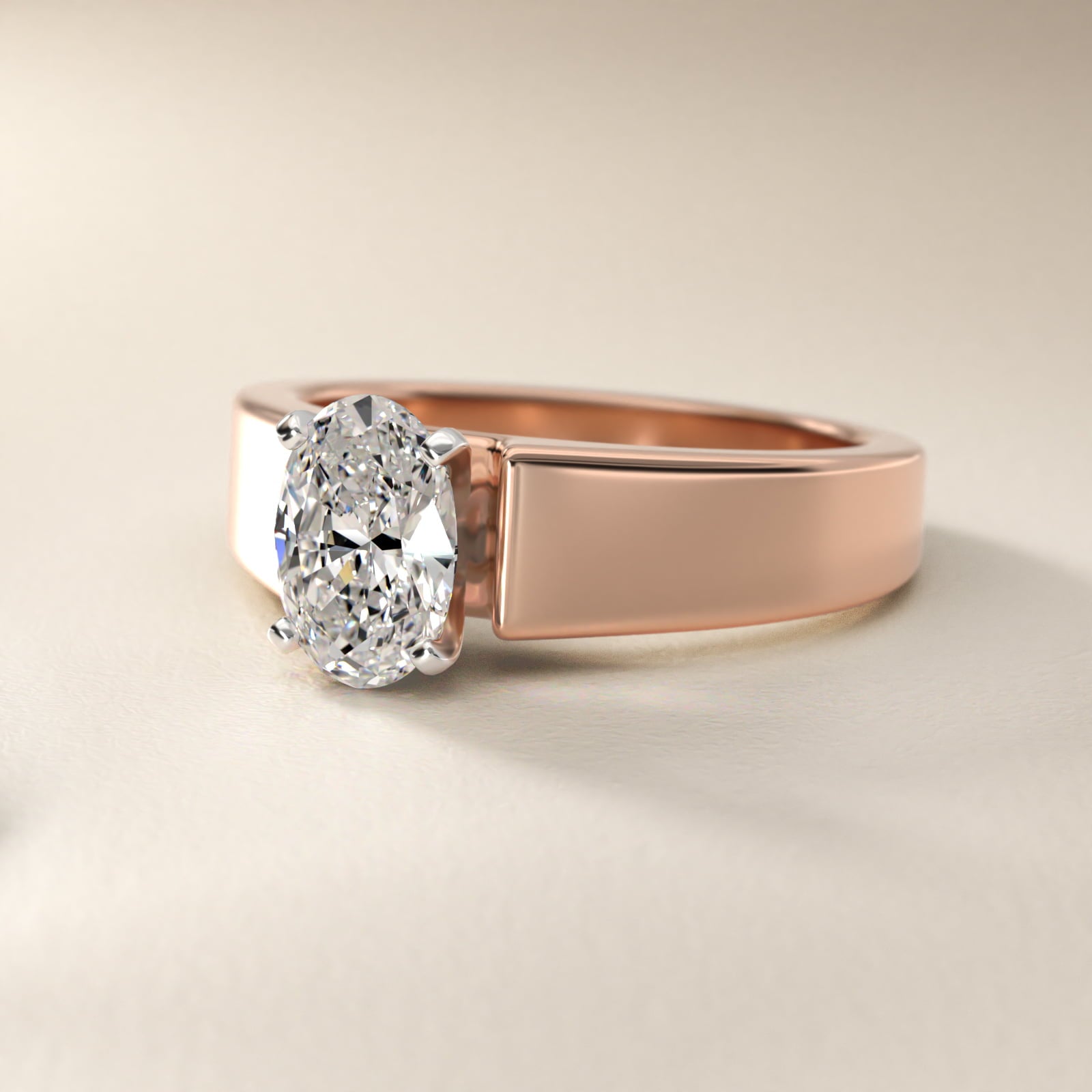 Wide Band Solitaire Engagement Ring in 14k Rose Gold (5mm) - Oval Center