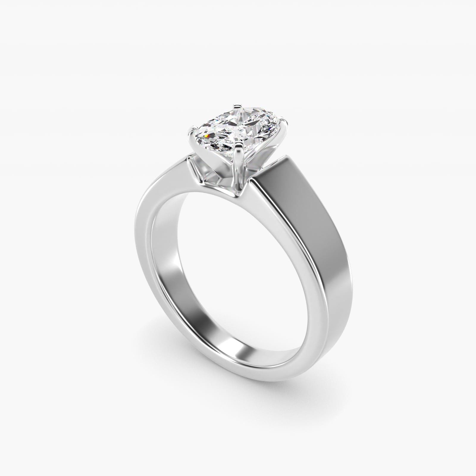 Wide Band Solitaire Engagement Ring in 14k White Gold (5mm) - Oval Center