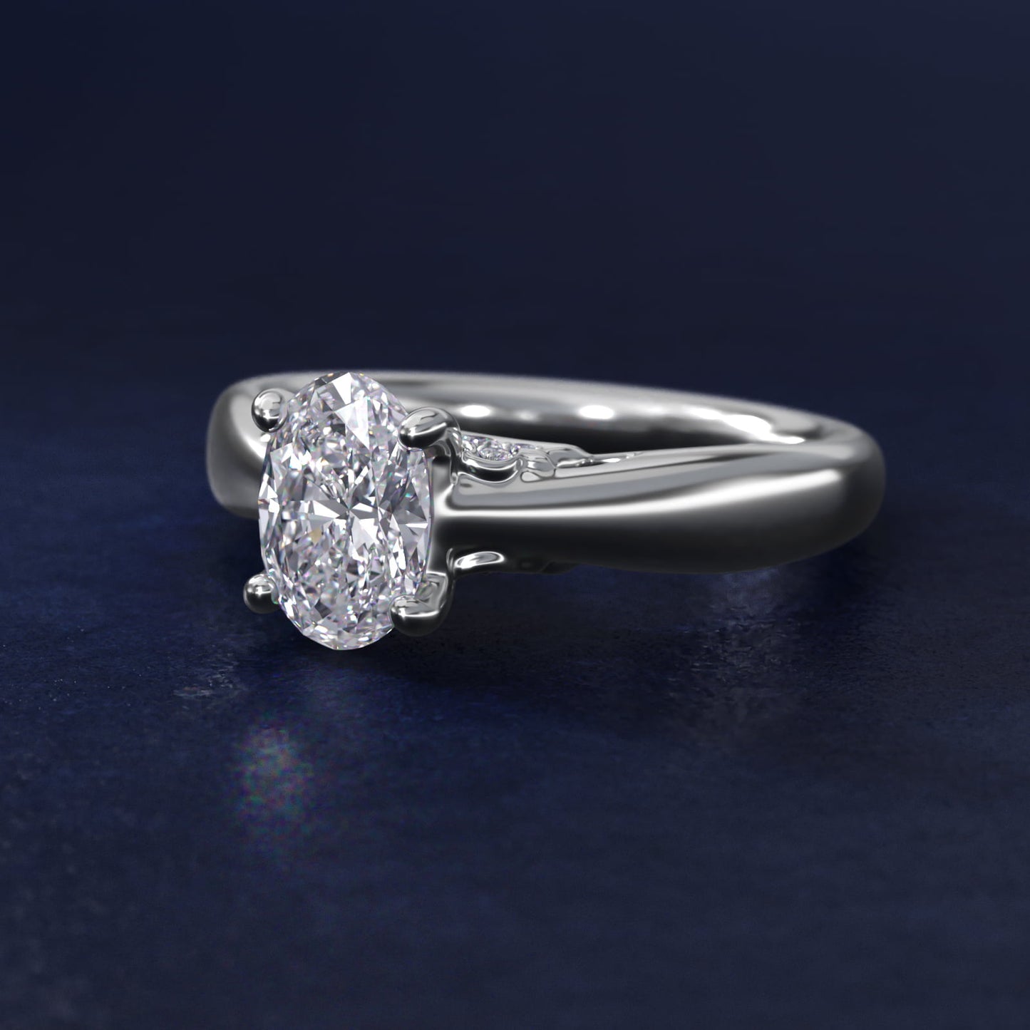 Wide Band Solitaire Plus Diamond Engagement Ring in 14k White Gold - Oval Center