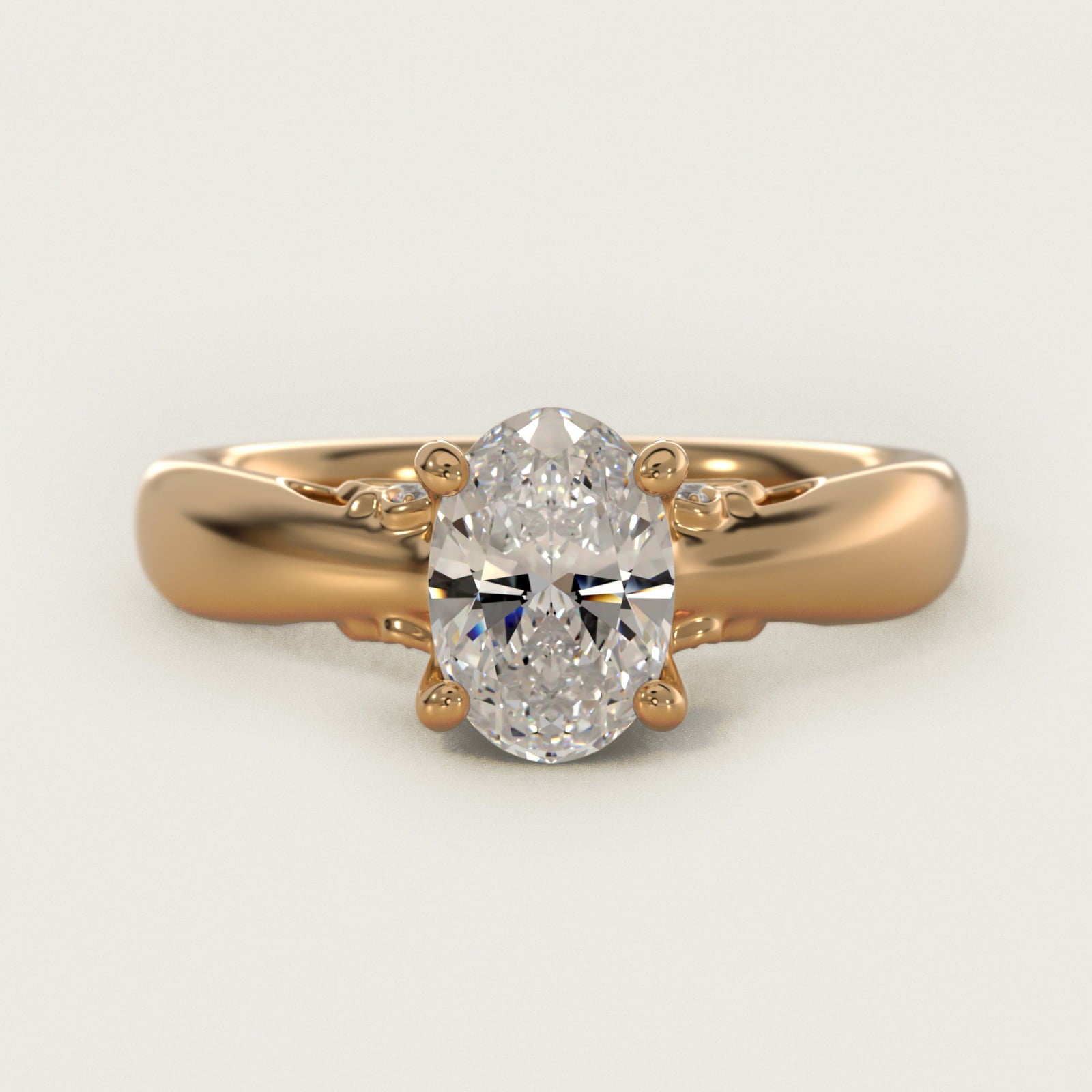 Wide Band Solitaire Plus Diamond Engagement Ring in 14k Yellow Gold - Oval Center